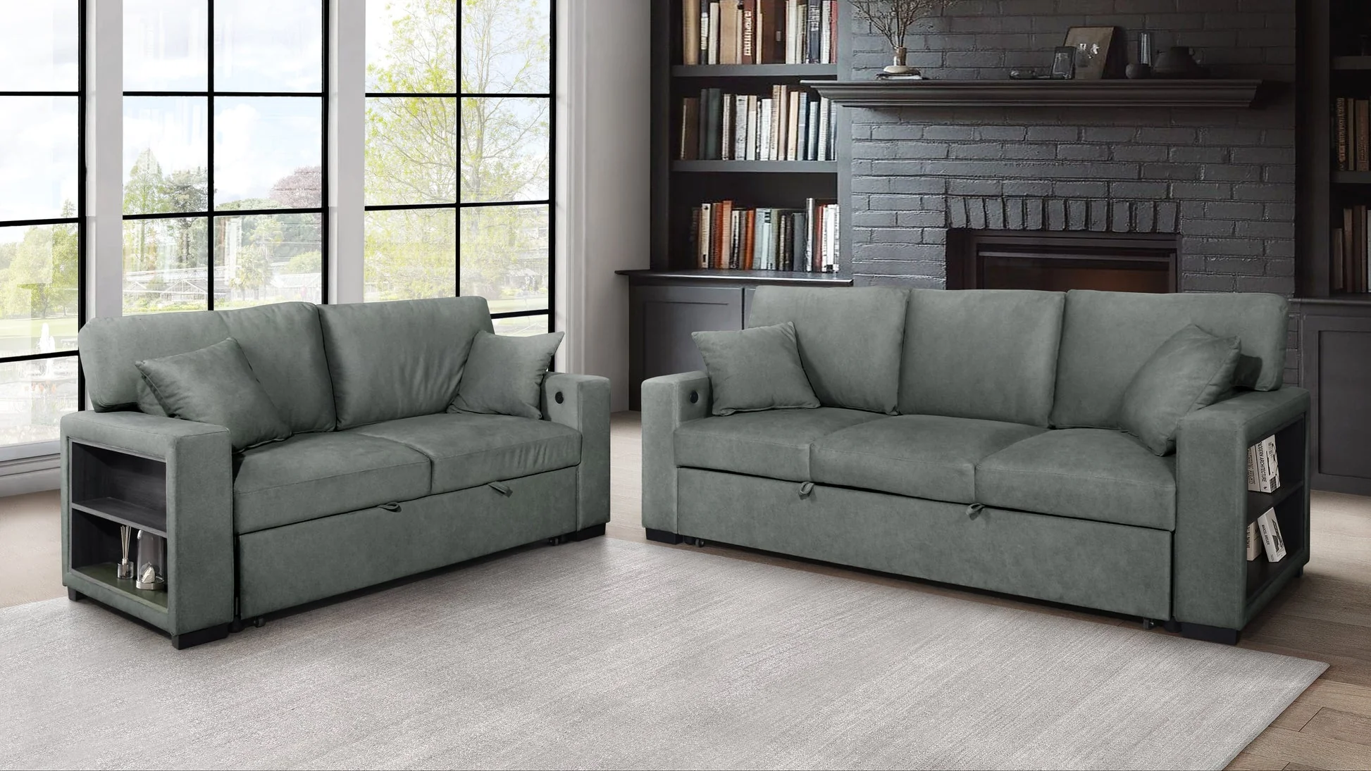 Bexley Gray Living Room Set w Pull-Out Bed - Image 1