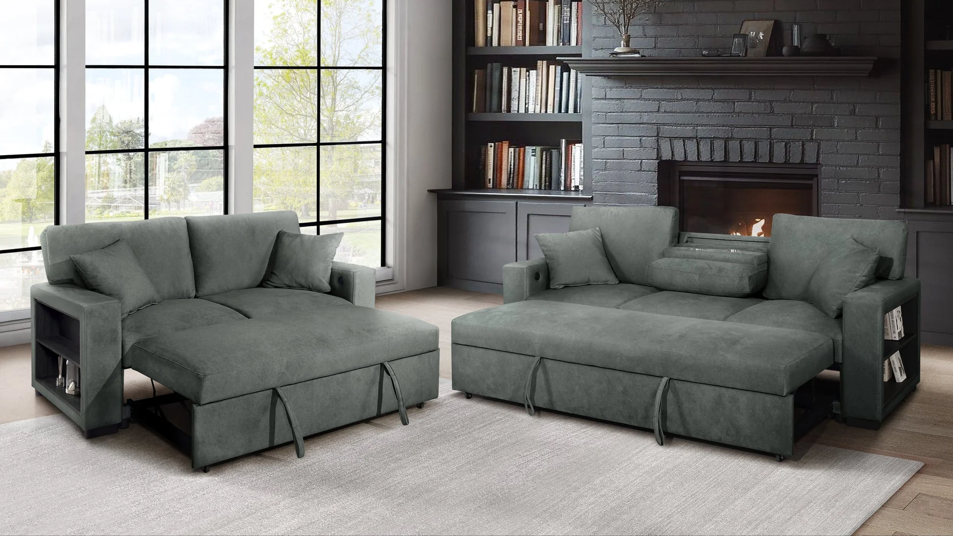 Bexley Gray Living Room Set w Pull-Out Bed - Image 2