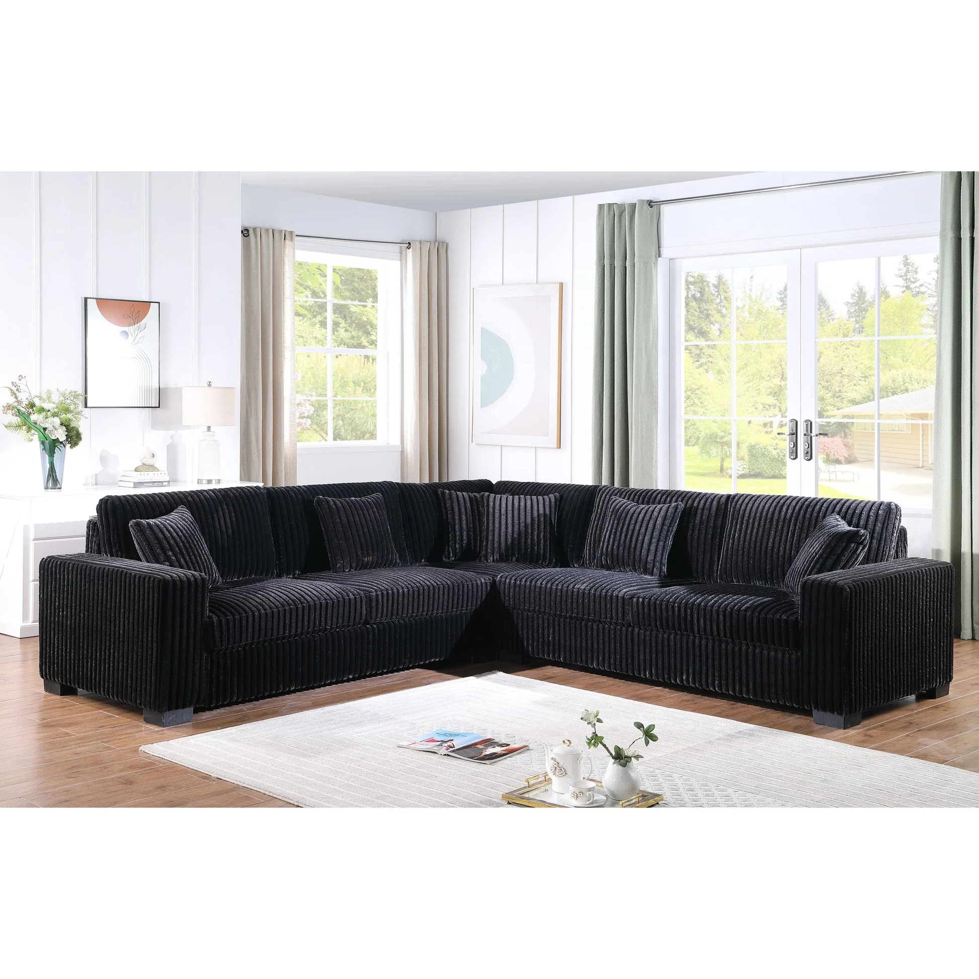 Comfy II Black Corduroy Fabric Sectional - Image 1