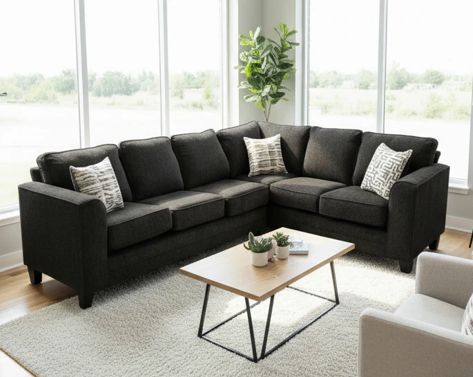 Thea Black Fabric Sectional - Image 1