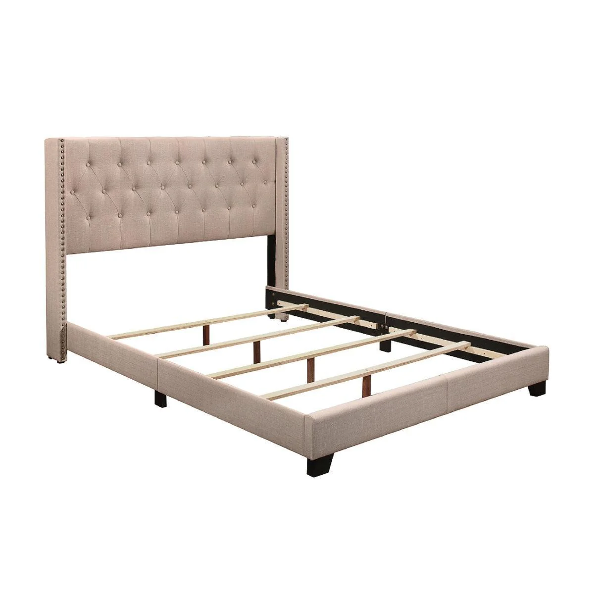 Barzini Beige Fabric Tufted Upholstered Panel Queen Bed - Image 3