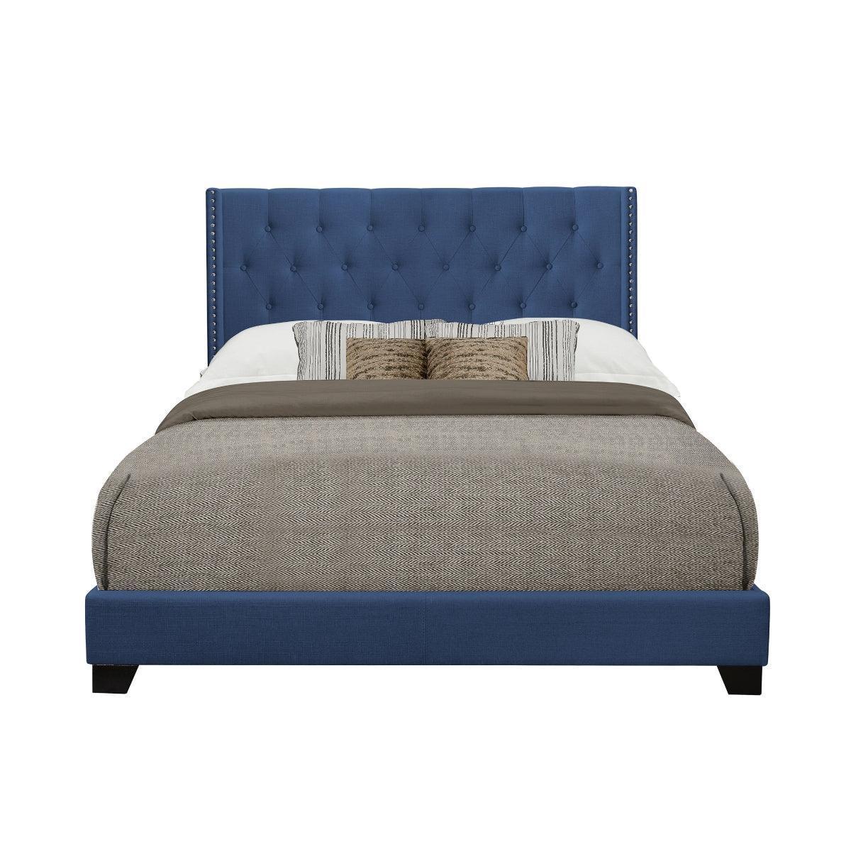 Barzini Blue Fabric Tufted Upholstered Panel King Bed - Image 1