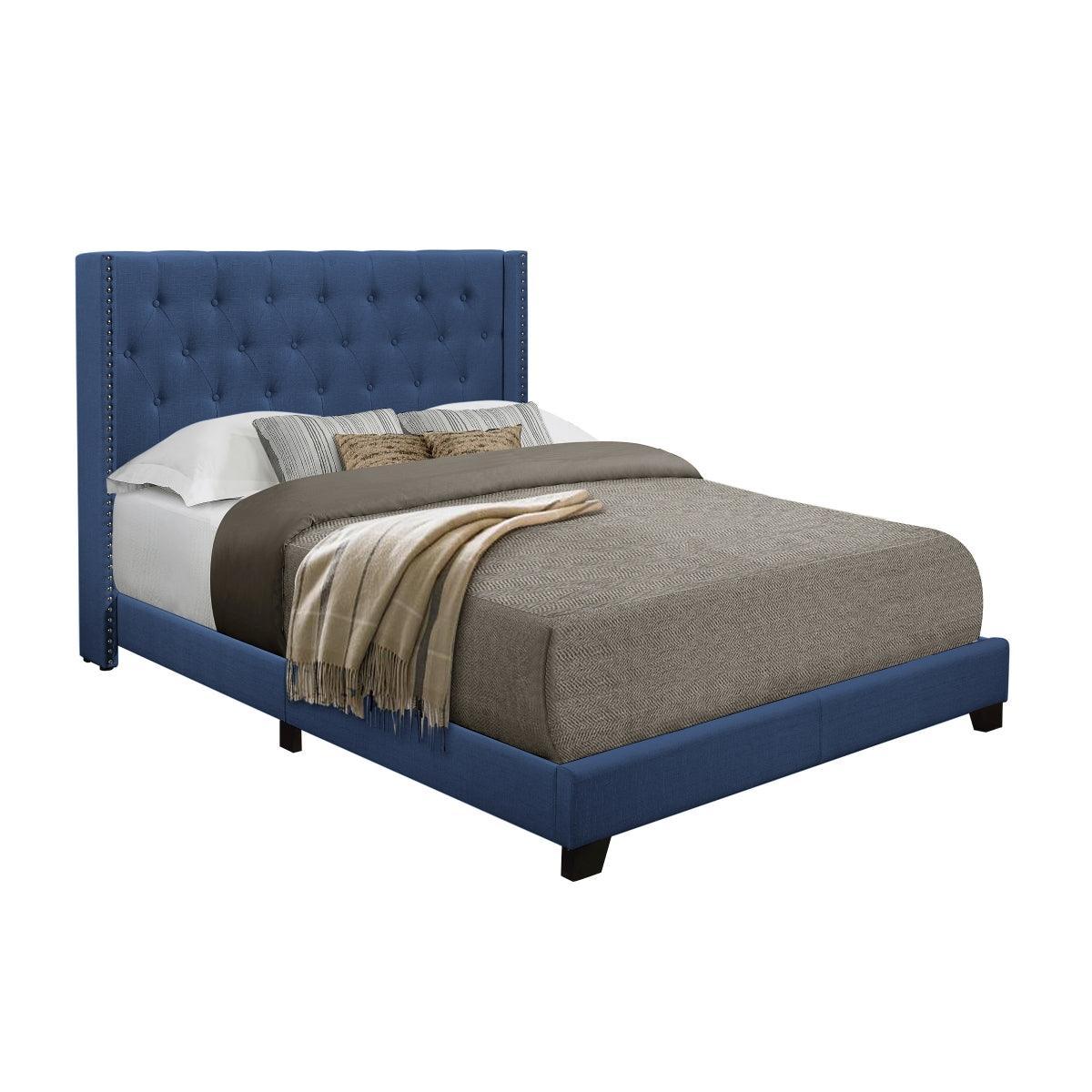 Barzini Blue Fabric Tufted Upholstered Panel King Bed - Image 2