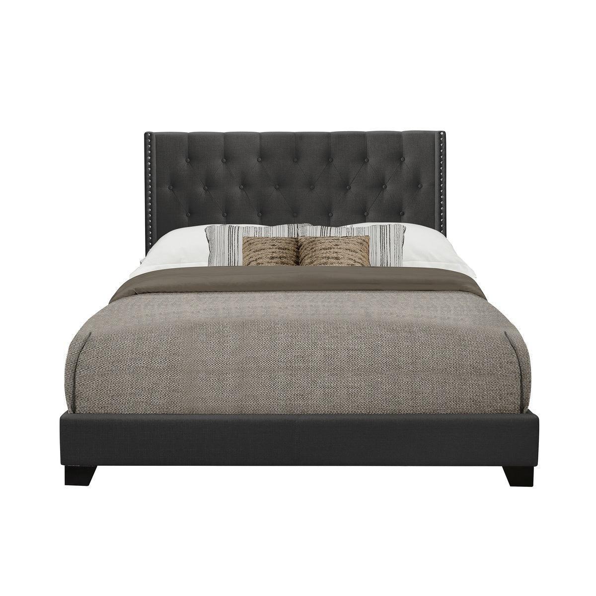 Barzini Dark Blue Fabric Tufted Upholstered Panel Queen Bed - Image 1