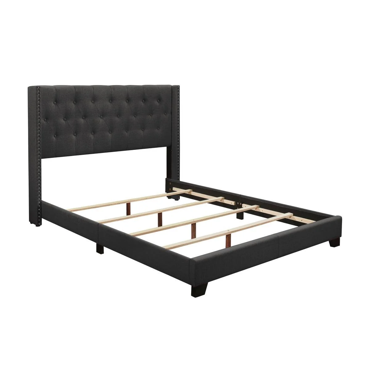 Barzini Dark Blue Fabric Tufted Upholstered Panel King Bed - Image 3