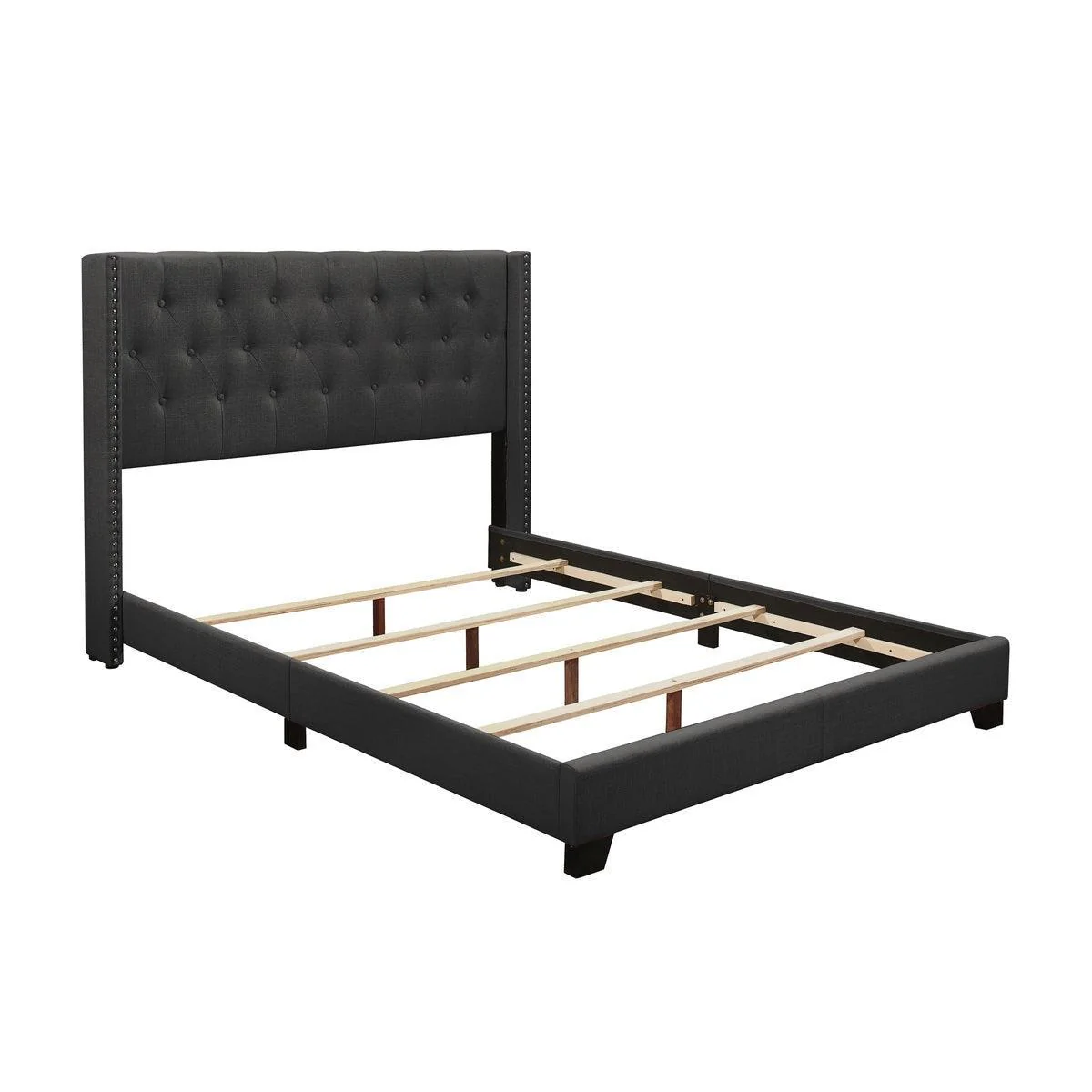 Barzini Dark Blue Fabric Tufted Upholstered Panel Queen Bed - Image 3