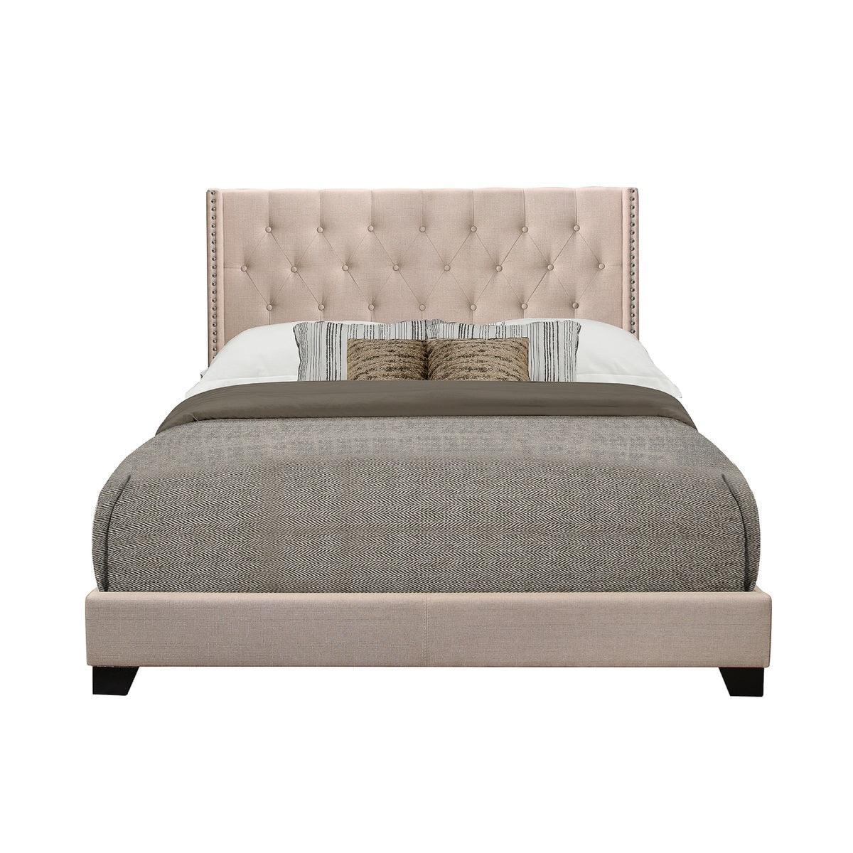 Baker Beige Fabric Tufted Platform Full Bed