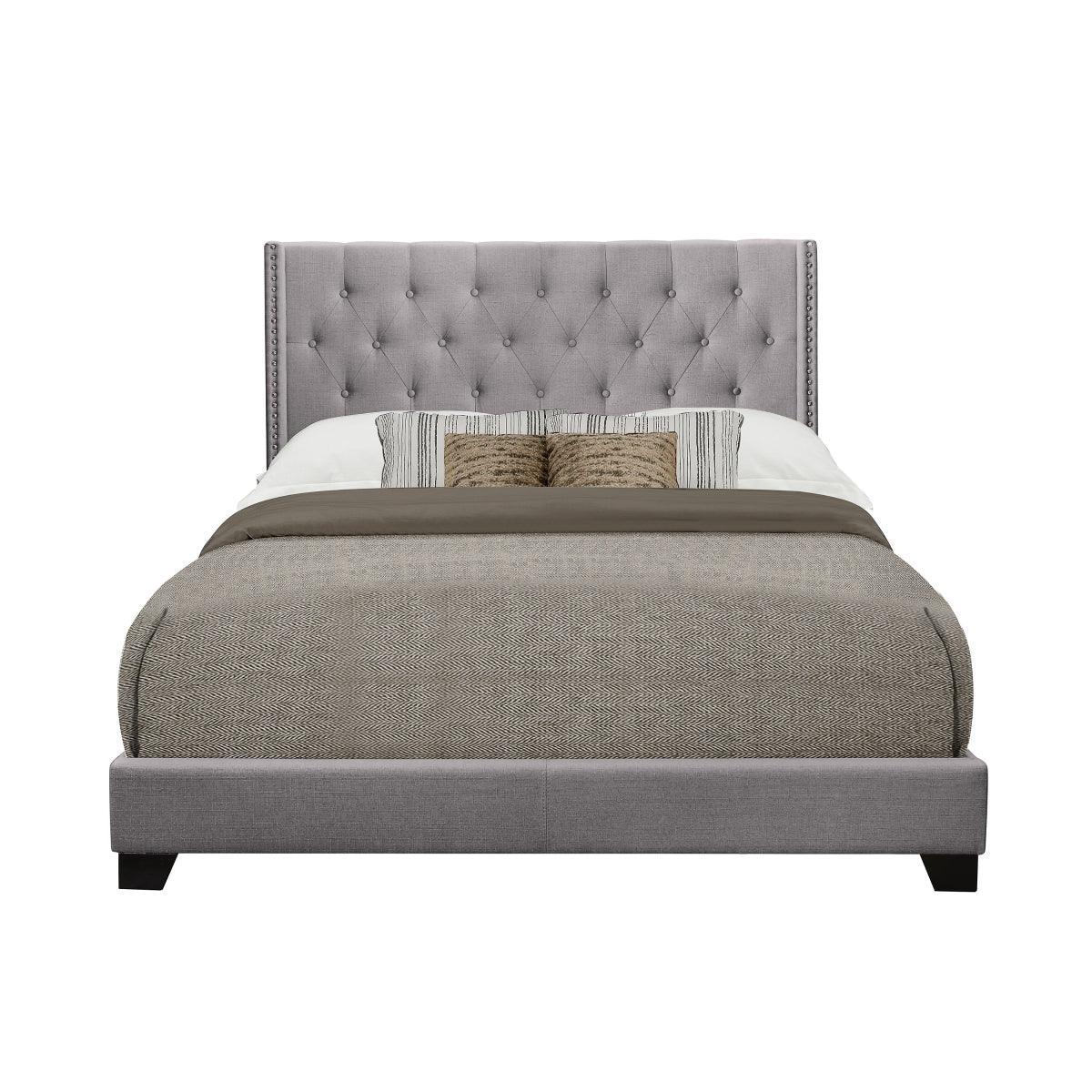 Barzini Gray Fabric Tufted Upholstered Panel King Bed - Image 1