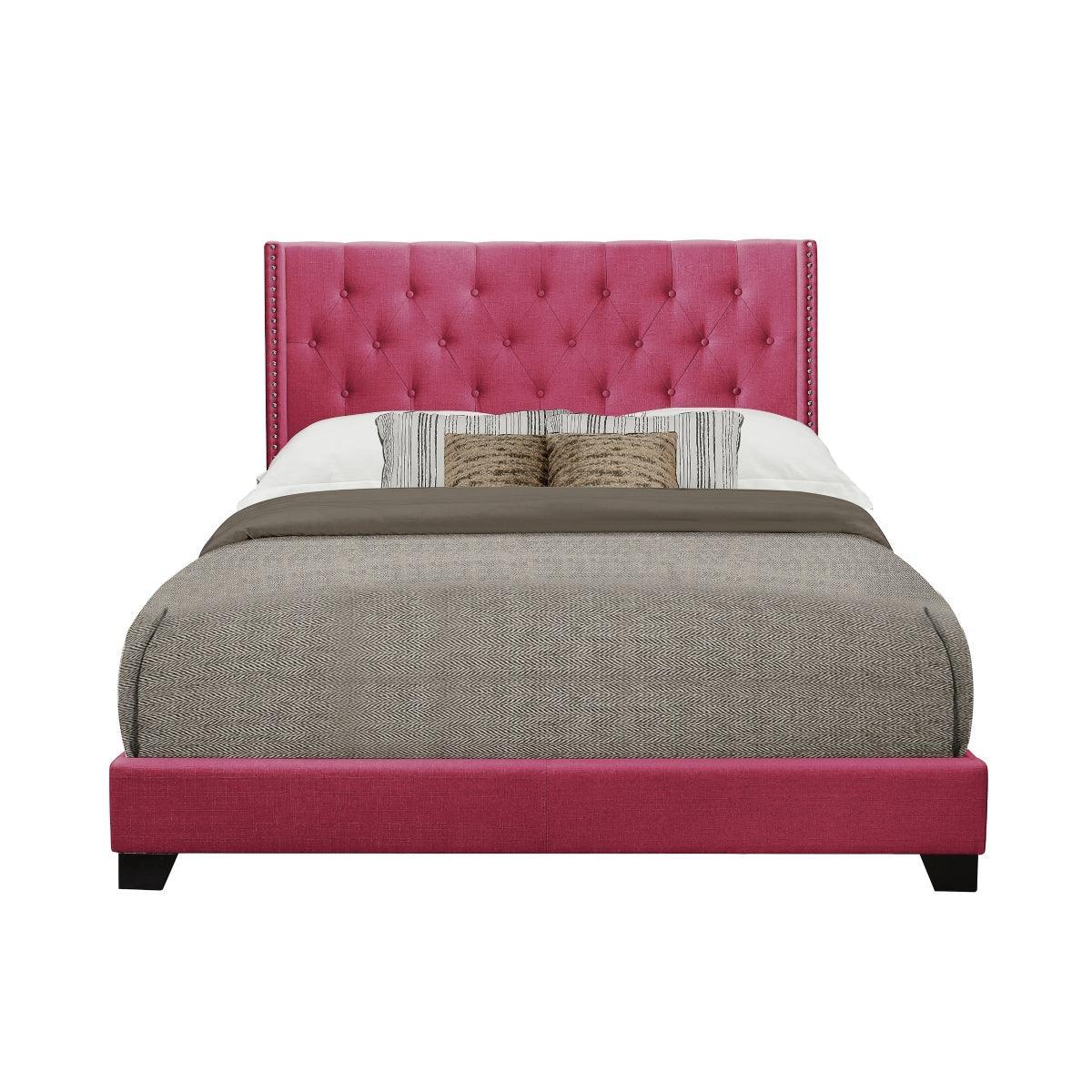 Barzini Pink Fabric Tufted Upholstered Panel King Bed - Image 1