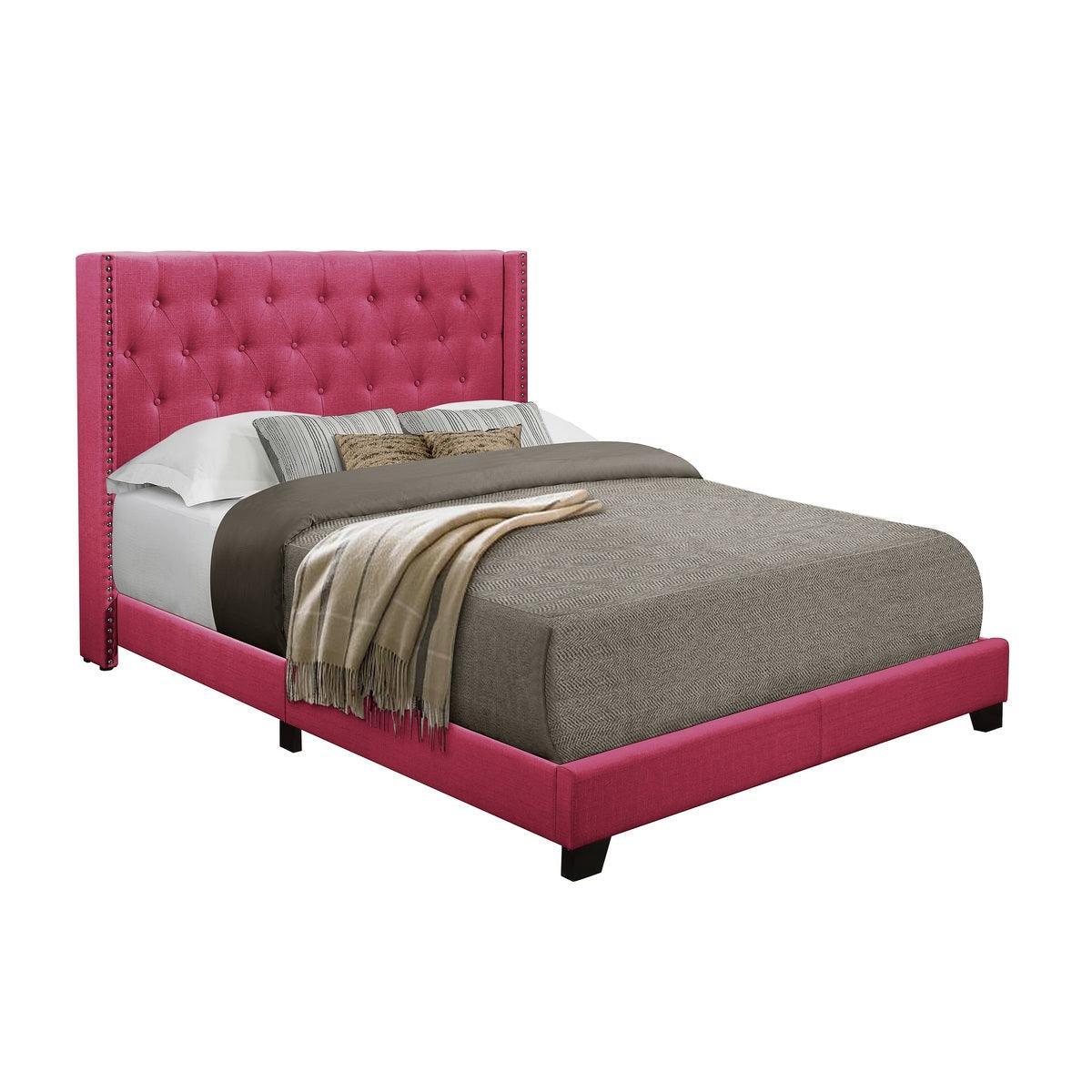 Barzini Pink Fabric Tufted Upholstered Panel Queen Bed - Image 2