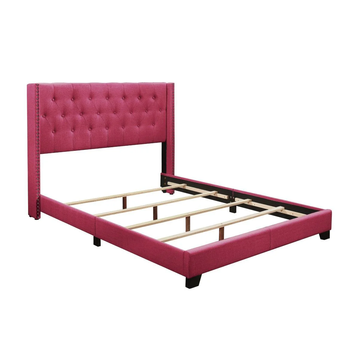 Barzini Pink Fabric Tufted Upholstered Panel King Bed - Image 3