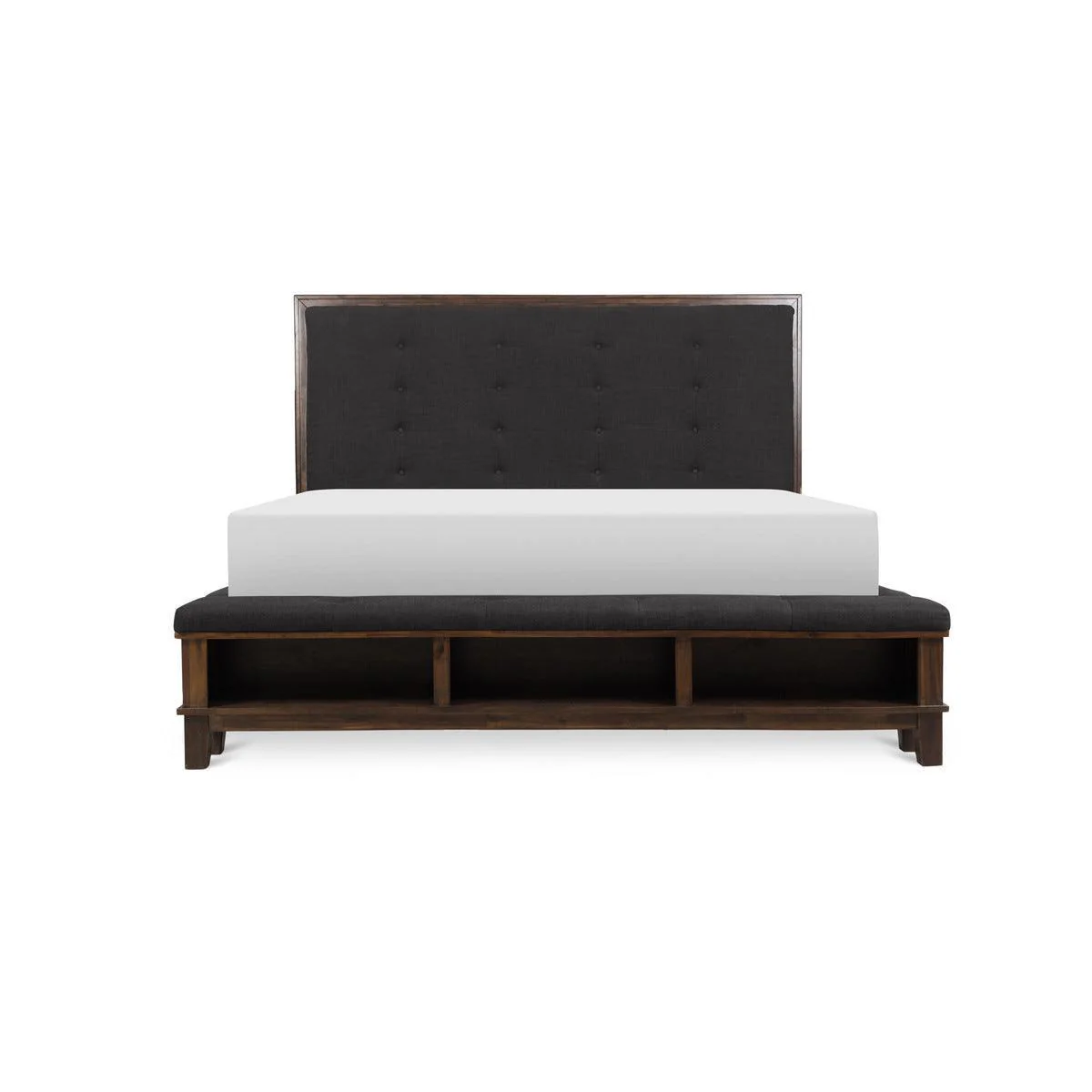 Aldo Brown Shelves Velvet Upholstered Tufted Queen Bed
