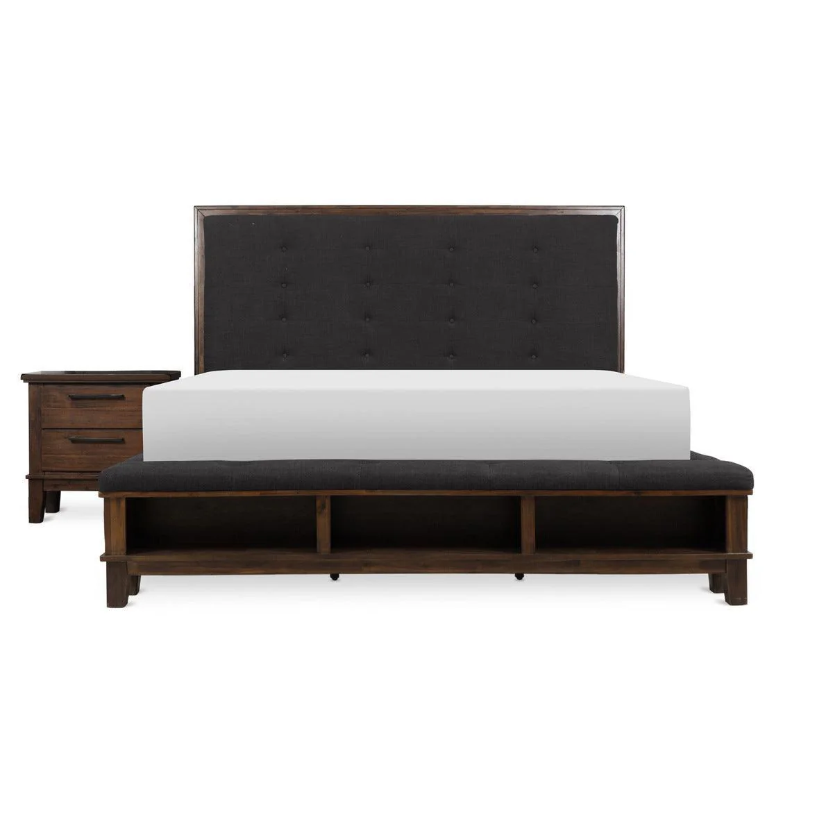 Aldo Brown Shelves Velvet Upholstered Tufted Queen Bed - Image 2