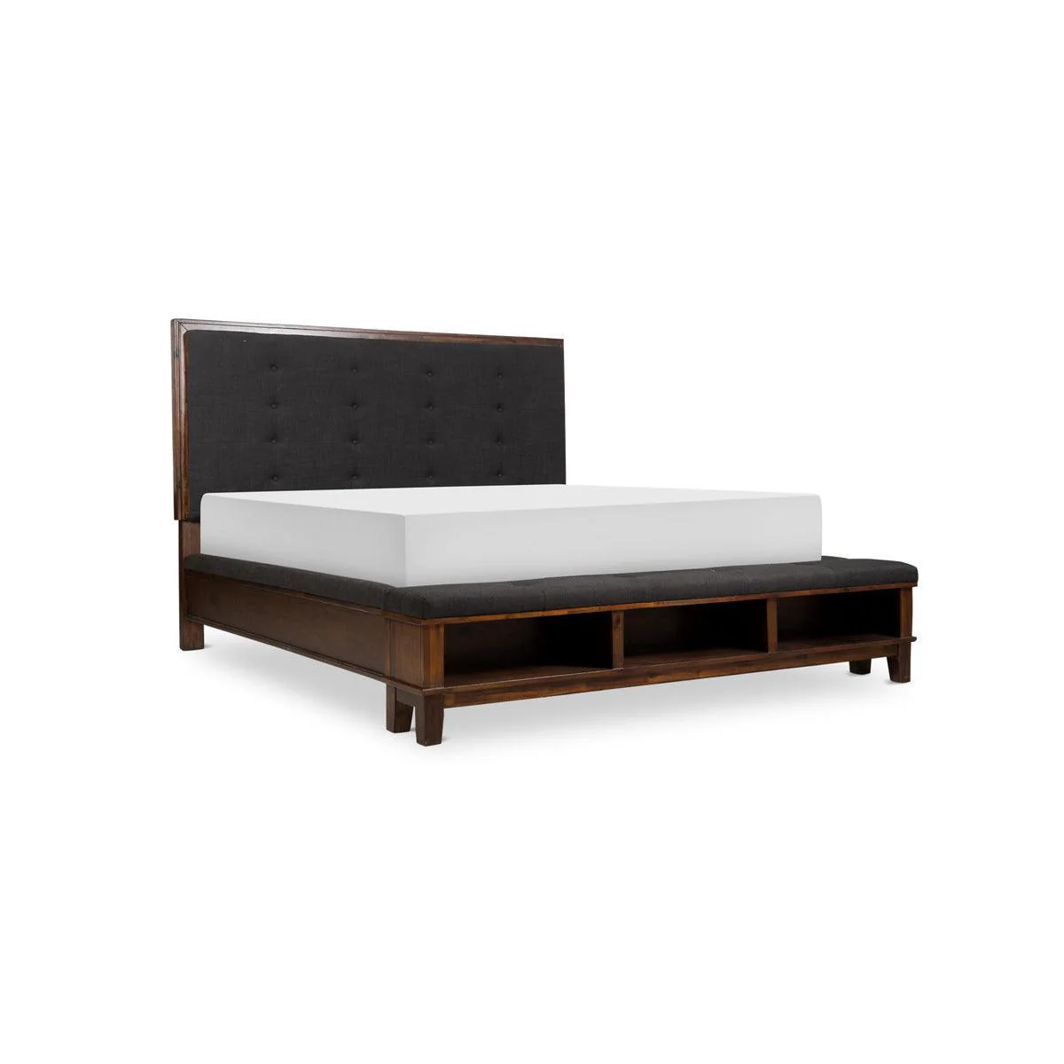 Aldo Brown Shelves Velvet Upholstered Tufted Queen Bed - Image 3