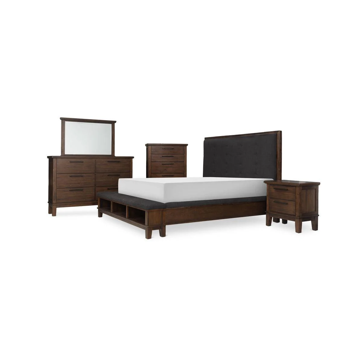 Boomi Brown Upholstered Tufted Panel Queen Bedroom Set - Image 3