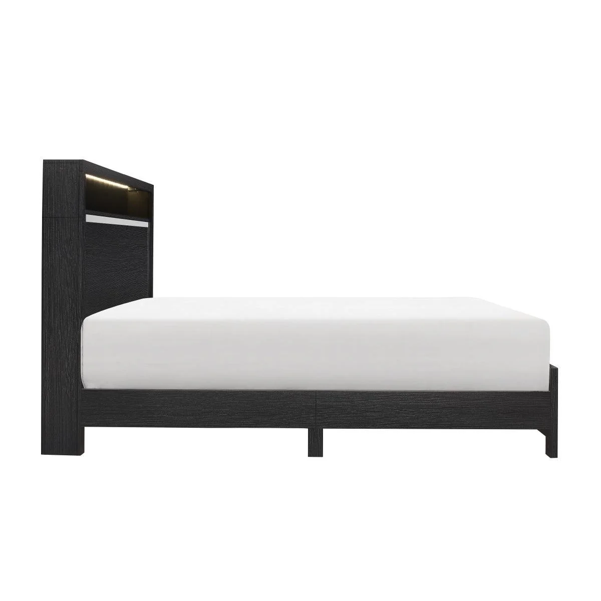 Bellante Black Bookcase LED Upholstered Queen Bed With Storage - Image 3