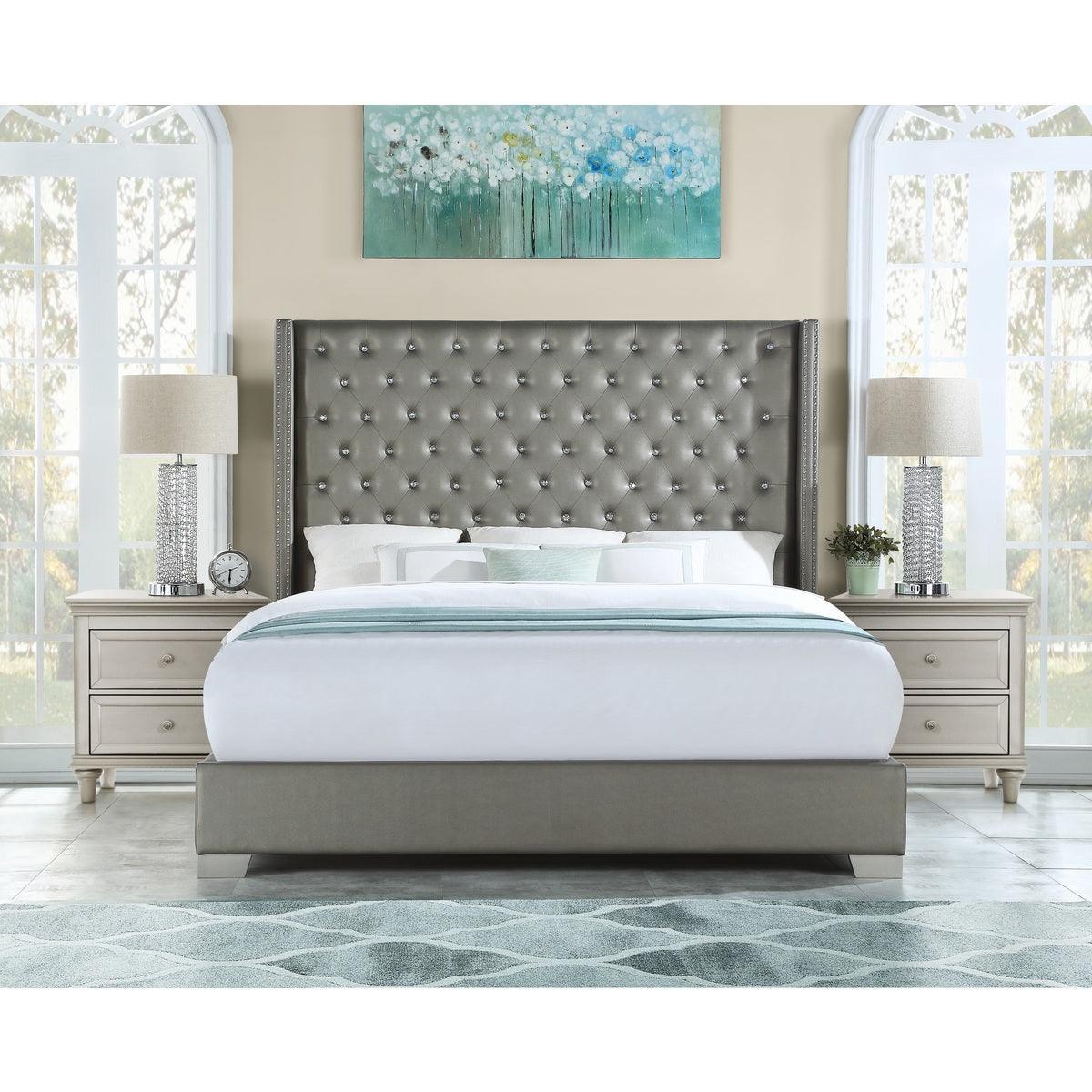 Jacklyn Silver Faux Leather Tufted Panel Queen Bed - Image 2