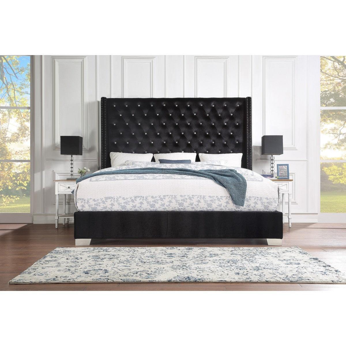 Jacklyn Black Faux Leather Tufted Panel Queen Bed - Image 2