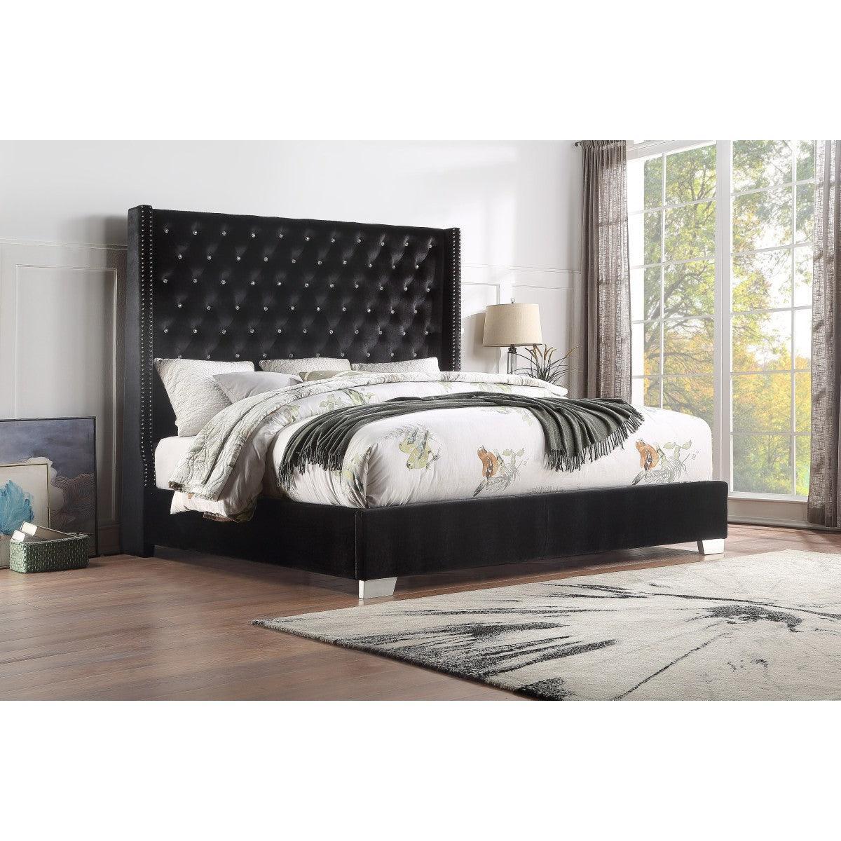 Jacklyn Black Faux Leather Tufted Panel Queen Bed - Image 3