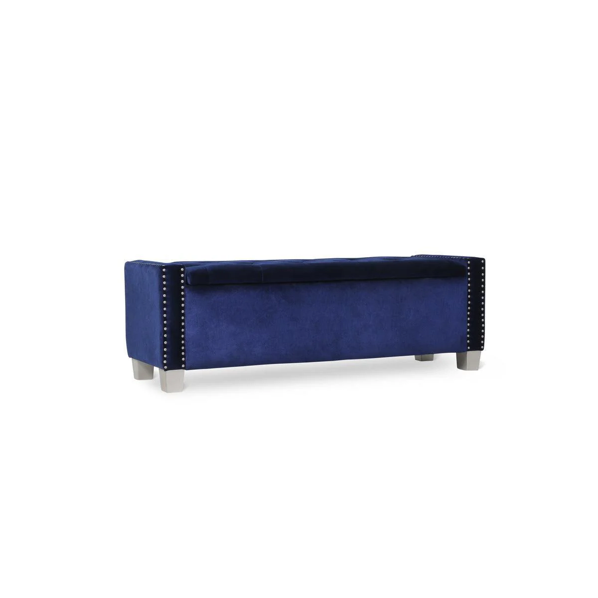 Storage Bench With Blue Velvet Upholstered Tufted - Image 3