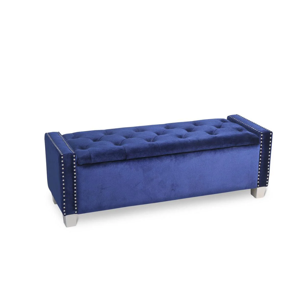 Storage Bench With Blue Velvet Upholstered Tufted - Image 1