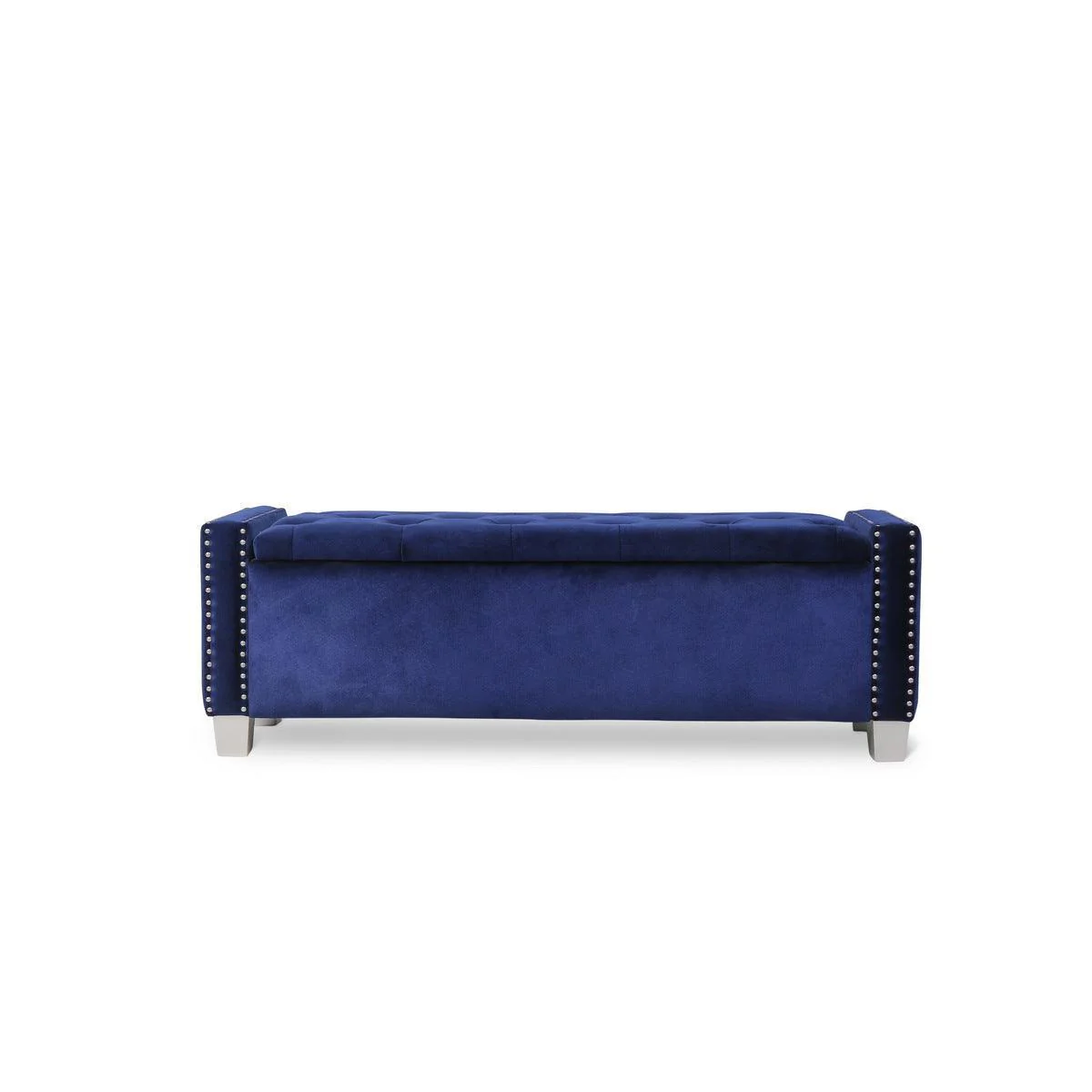 Storage Bench With Blue Velvet Upholstered Tufted - Image 2