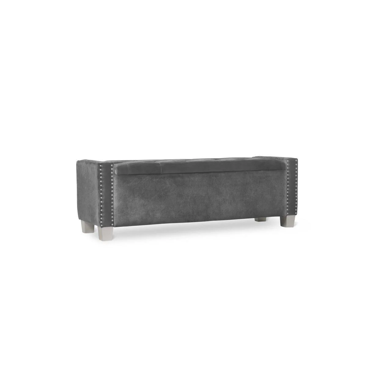Storage Bench With Gray Velvet Upholstered Tufted - Image 3
