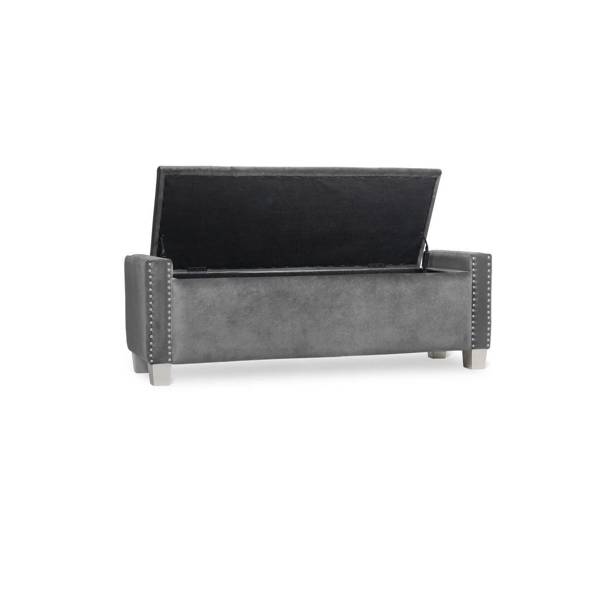 Storage Bench With Gray Velvet Upholstered Tufted - Image 2