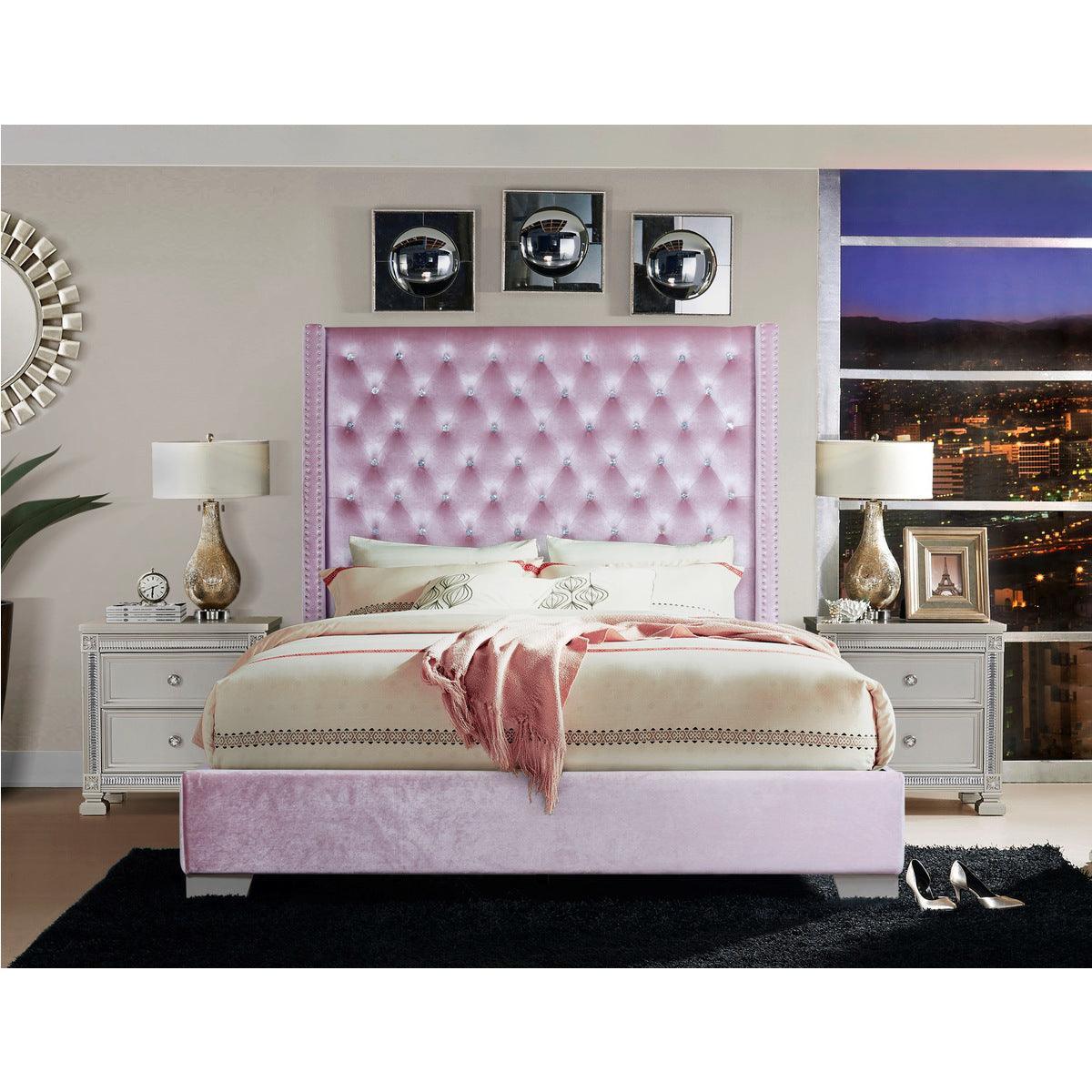 Jacklyn Pink Faux Leather Tufted Panel Queen Bed - Image 2
