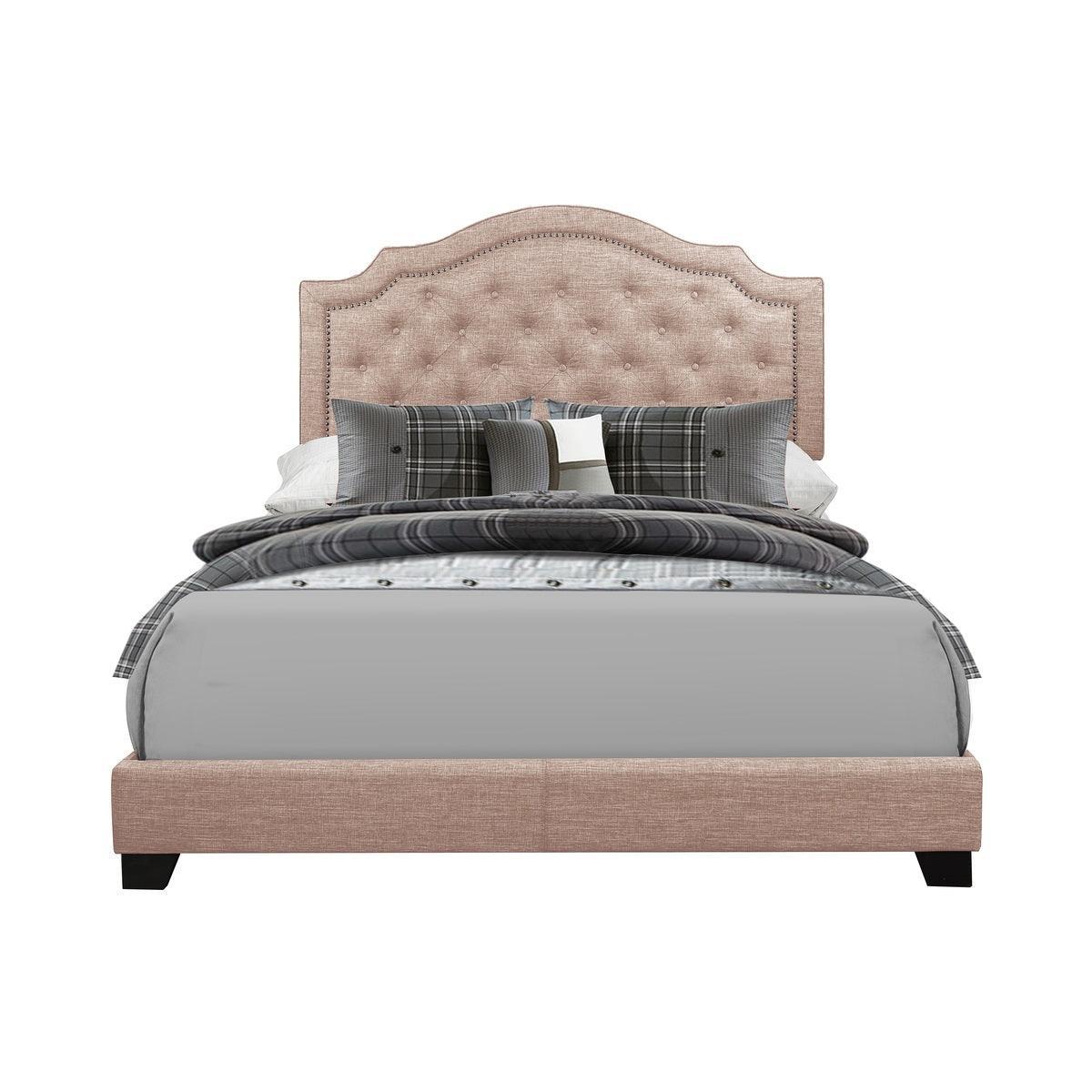 Sandy Beige Fabric Tufted Panel Queen Bed - Image 1