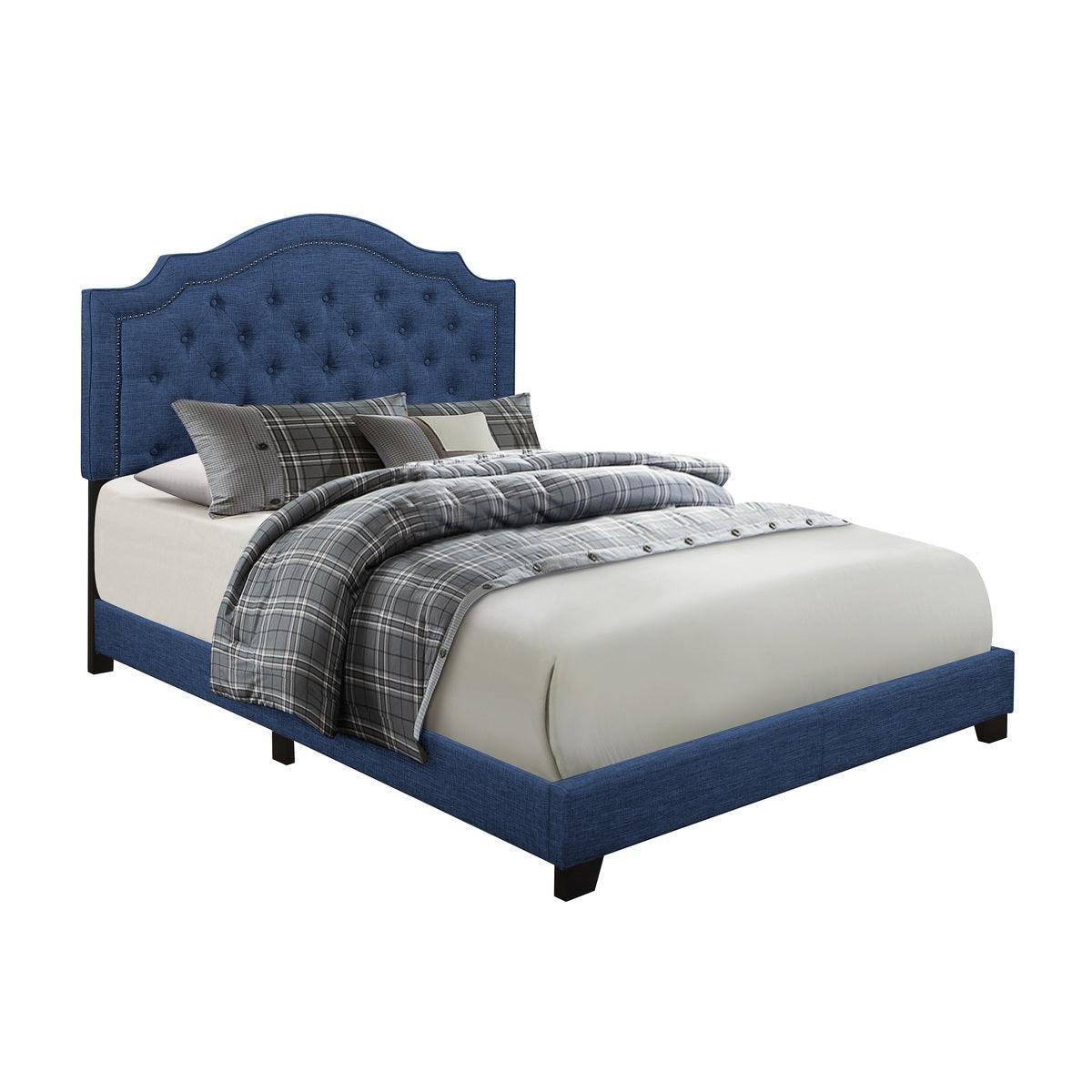 Sandy Blue Fabric Tufted Panel Queen Bed - Image 2