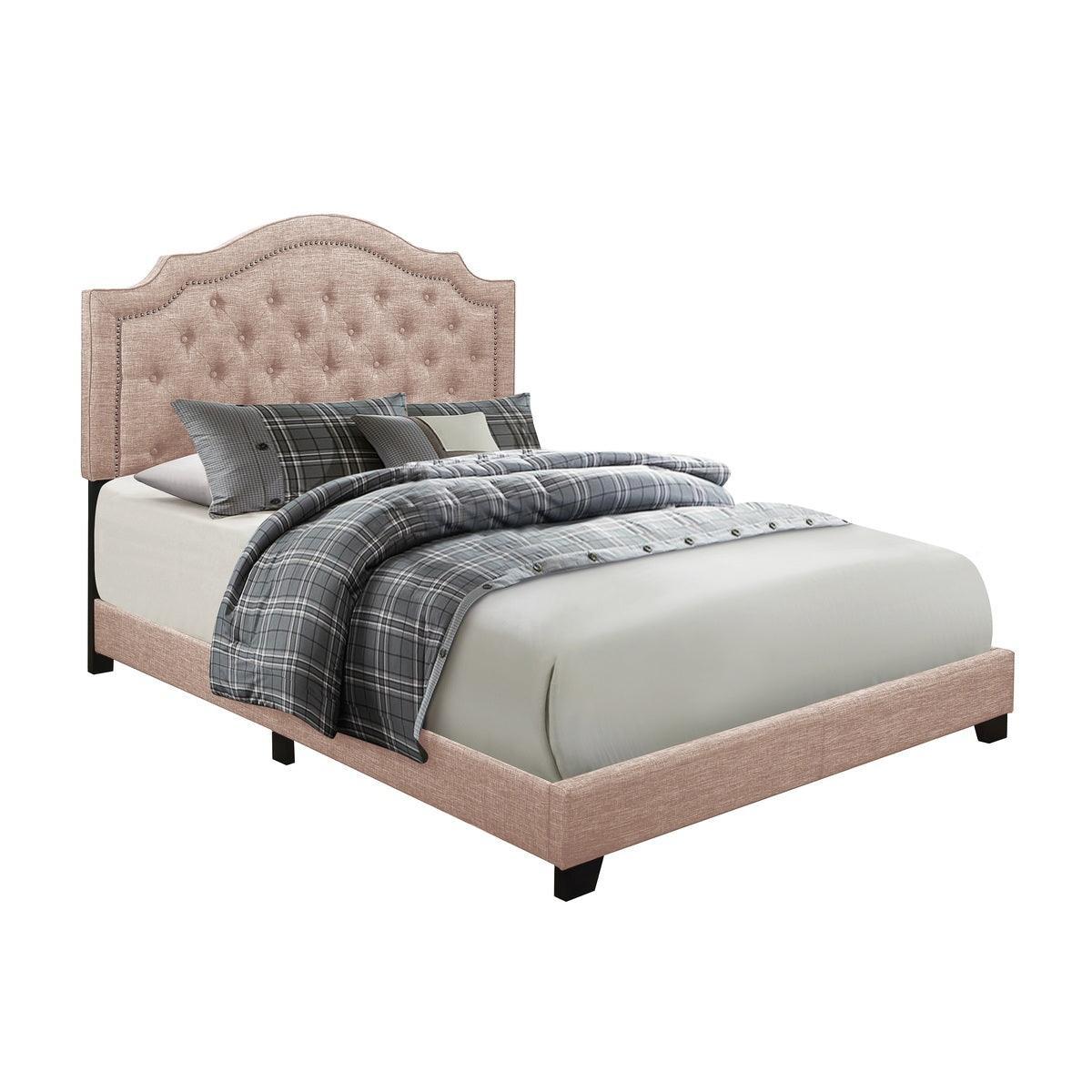 Sandy Beige Fabric Tufted Panel King Bed - Image 2