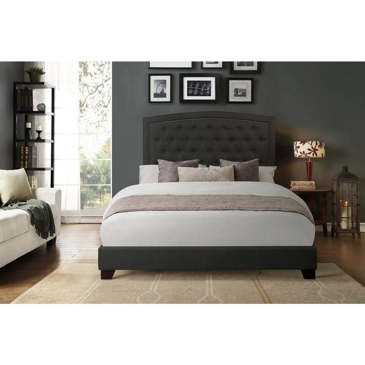 Linda Dark Gray Fabric Tufted Queen Bed - Image 1