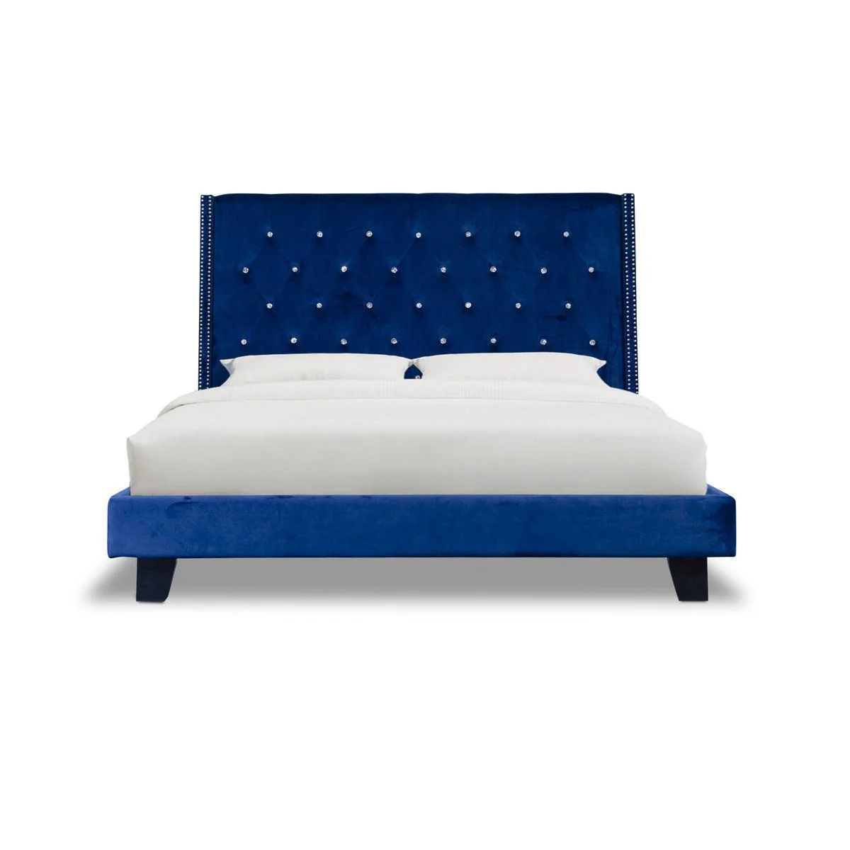 Ivy Blue Velvet Faux Leather Tufted Platform Queen Bed - Image 2
