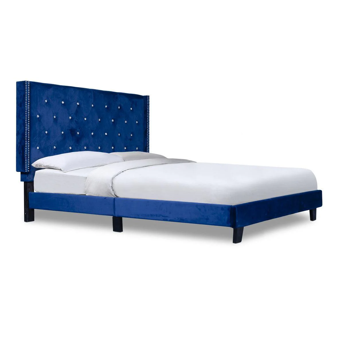 Ivy Blue Velvet Faux Leather Tufted Platform Queen Bed - Image 3