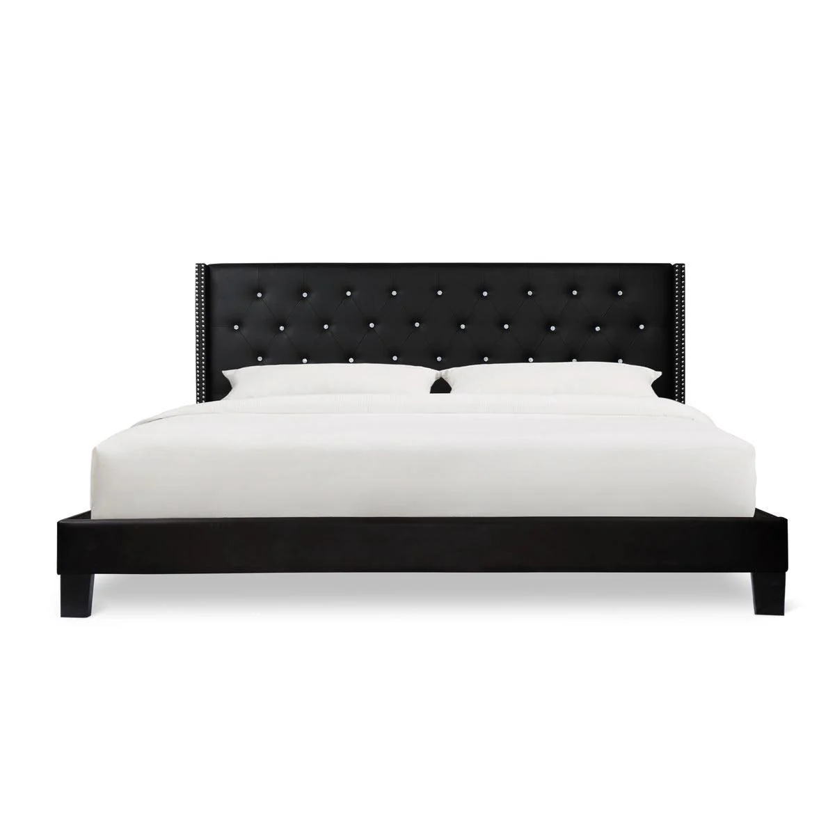 Ivy Black Velvet Faux Leather Tufted Platform King Bed - Image 1