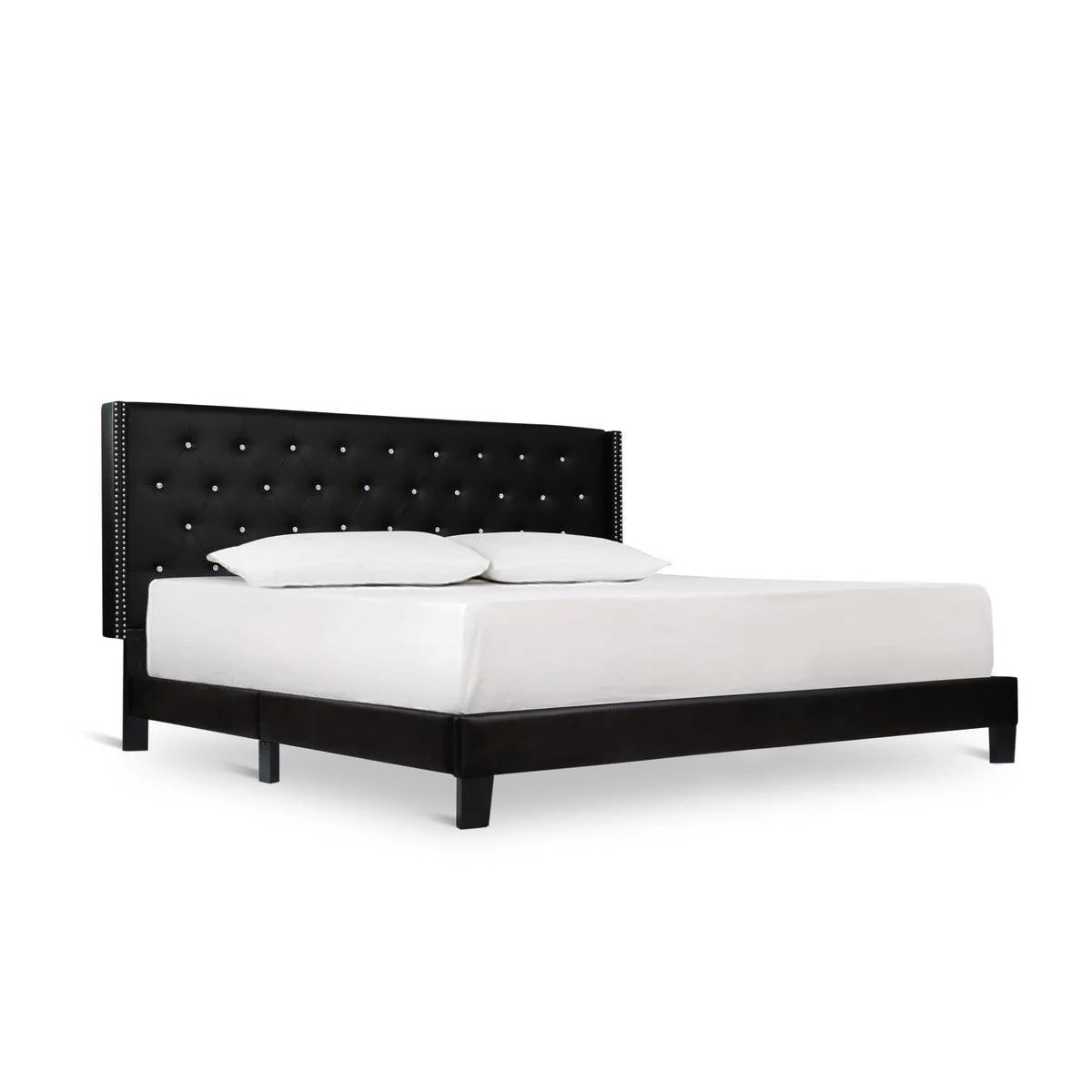 Ivy Black Velvet Faux Leather Tufted Platform King Bed - Image 2