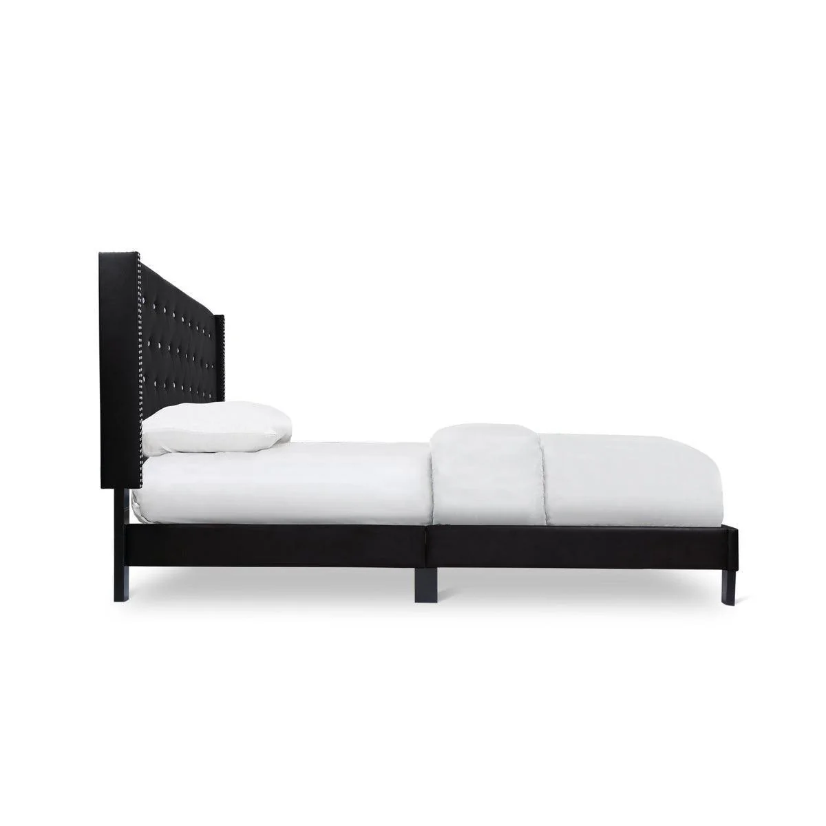 Ivy Black Velvet Faux Leather Tufted Platform King Bed - Image 3