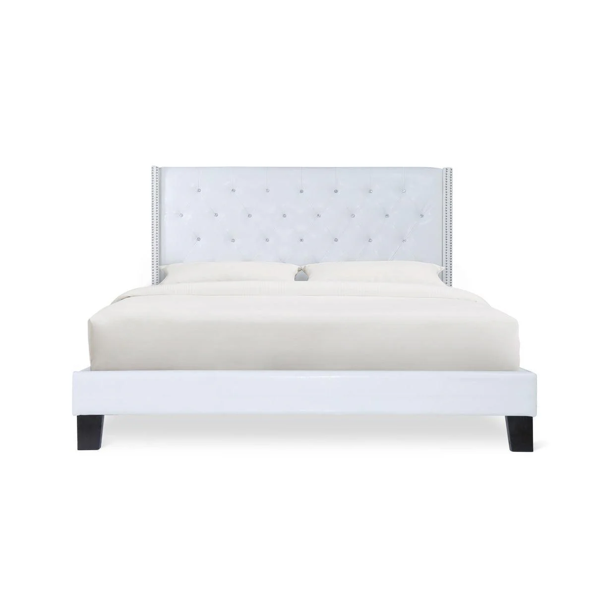 Ivy Black Faux Leather Tufted Platform Queen Bed - Image 1
