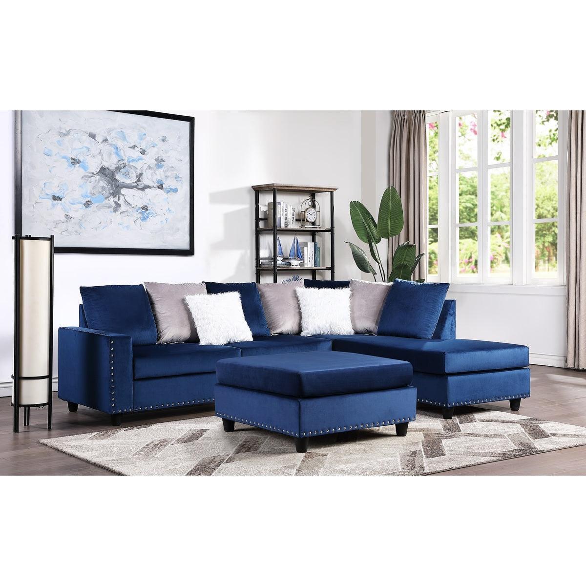 Galaxy Martha Blue Velvet 2-Piece Reversible Sectional - Image 1