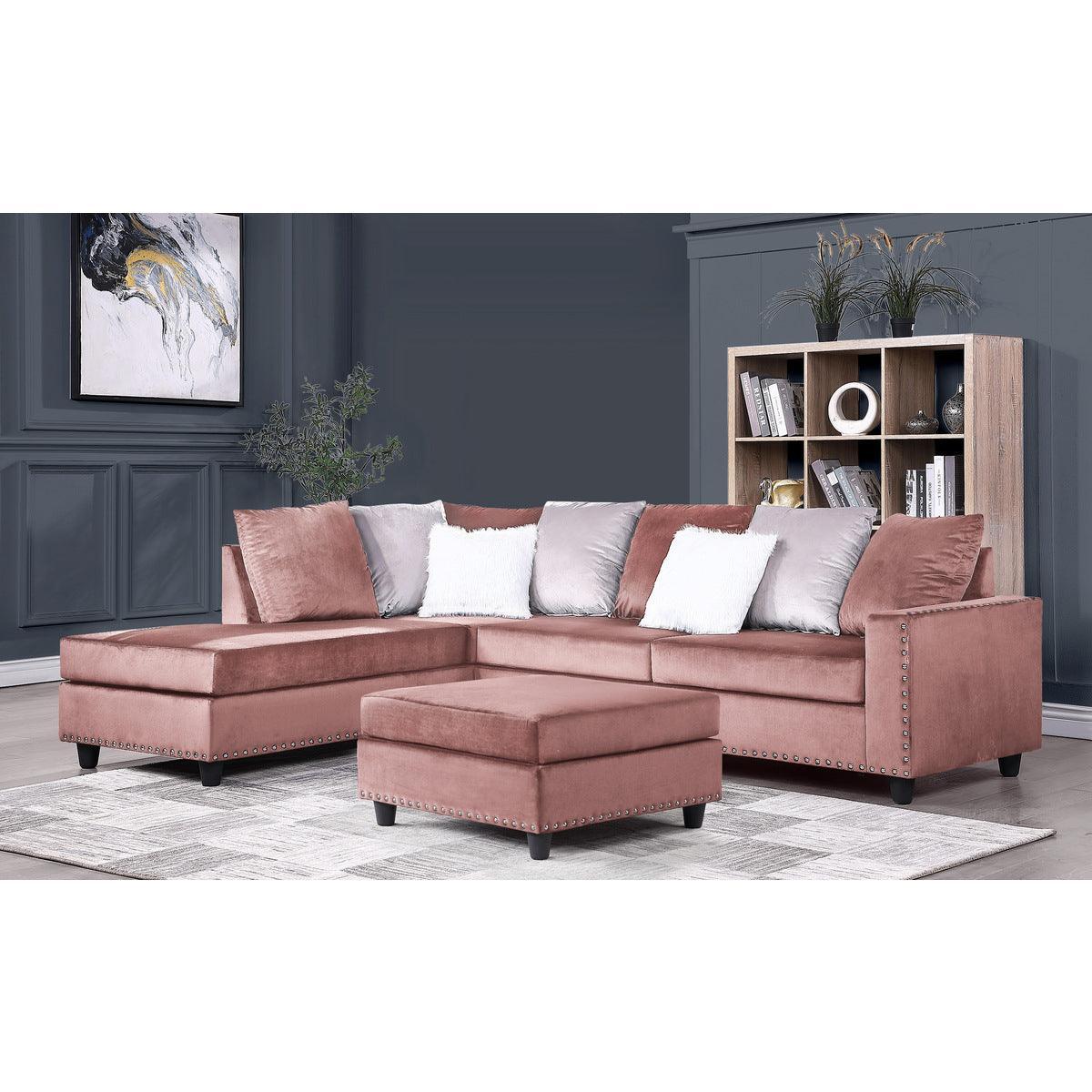 Galaxy Martha Pink Velvet 2-Piece Reversible Sectional - Image 1