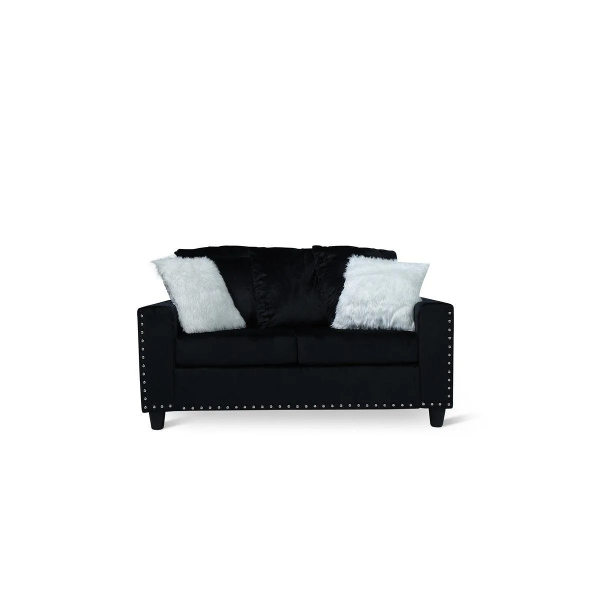 Black Velvet Loveseat With 2 Pillows - Image 1