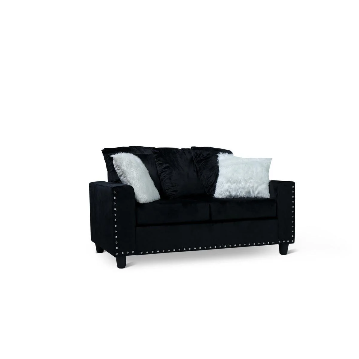 Black Velvet Loveseat With 2 Pillows - Image 2