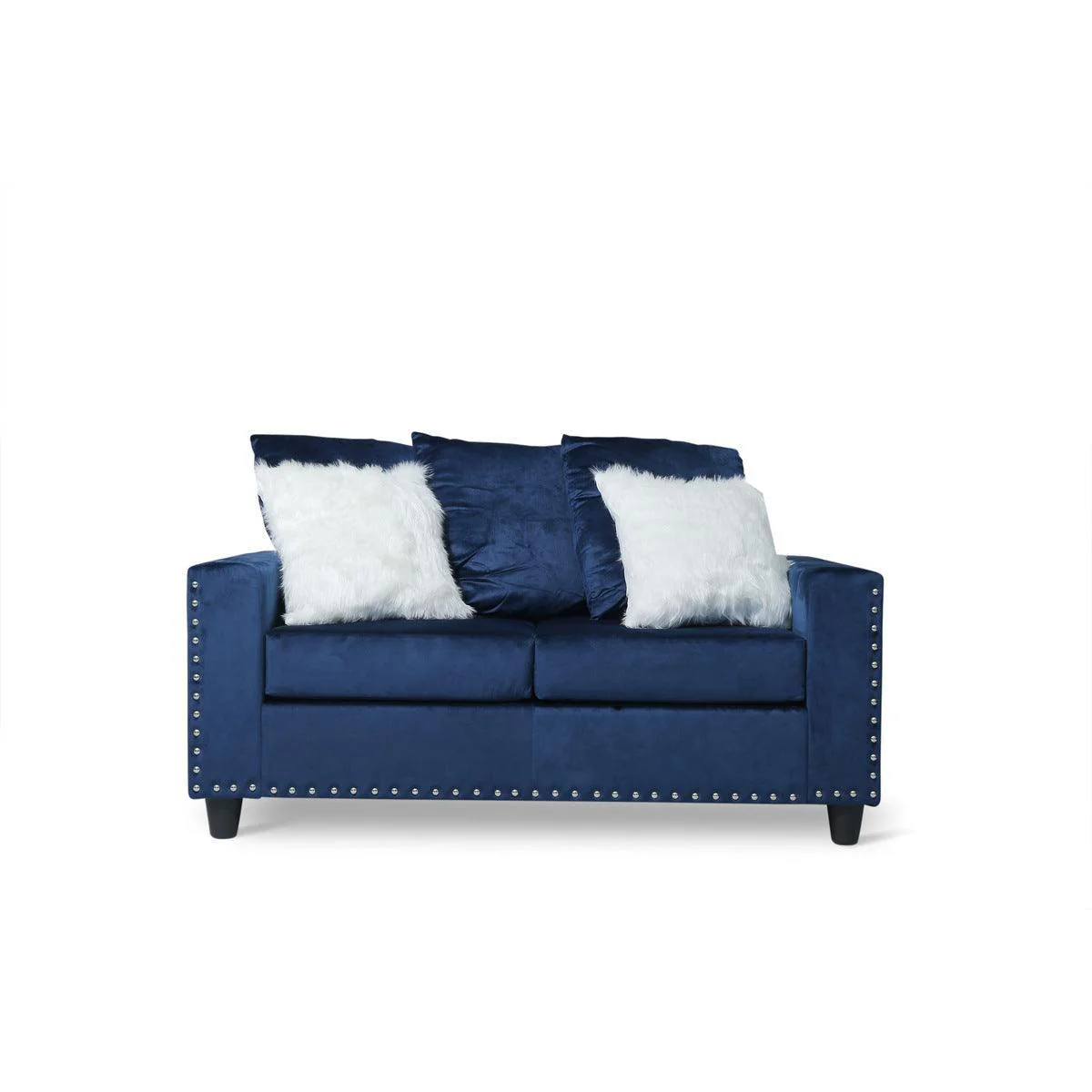 Blue Velvet Loveseat With 2 Pillows - Image 1