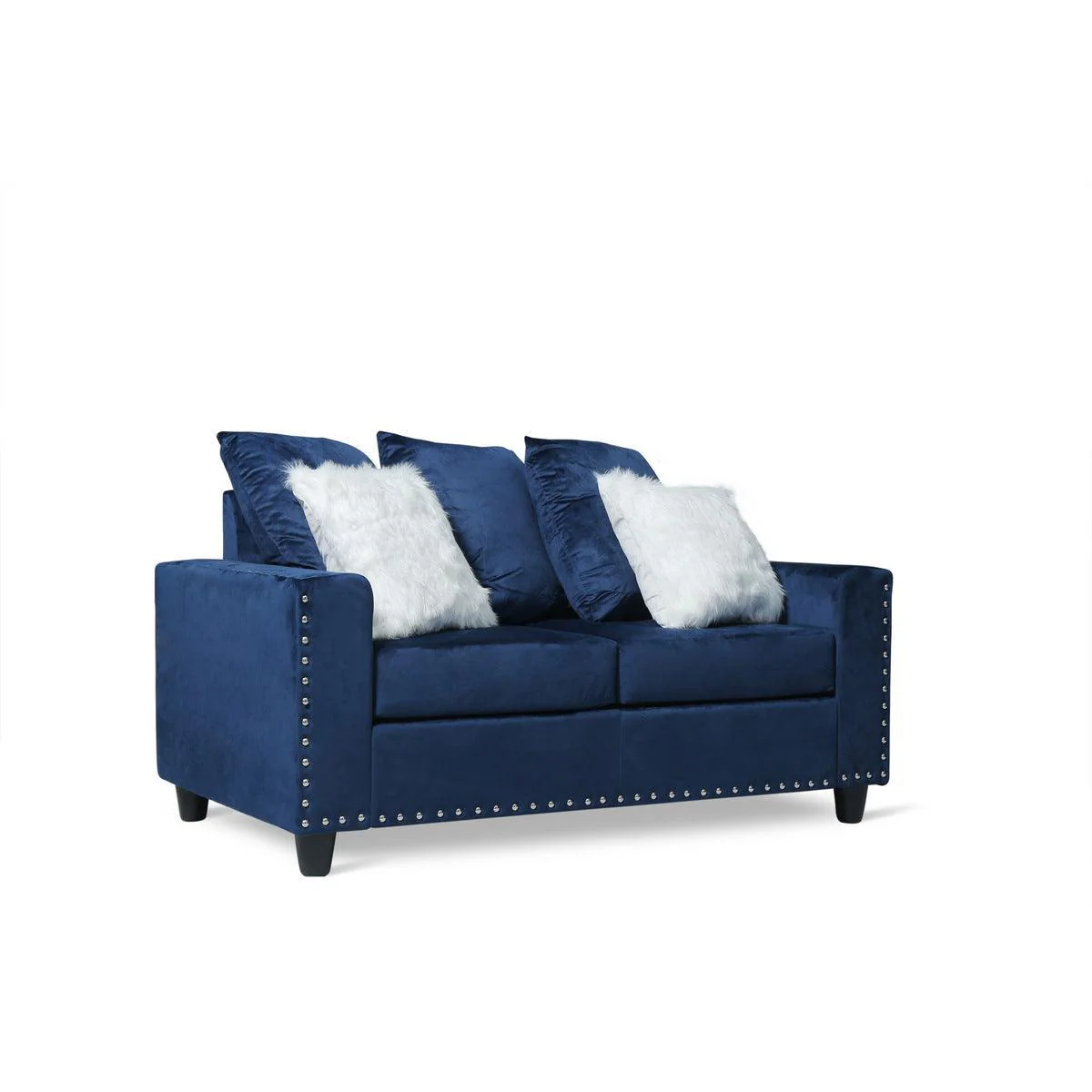 Blue Velvet Loveseat With 2 Pillows - Image 2
