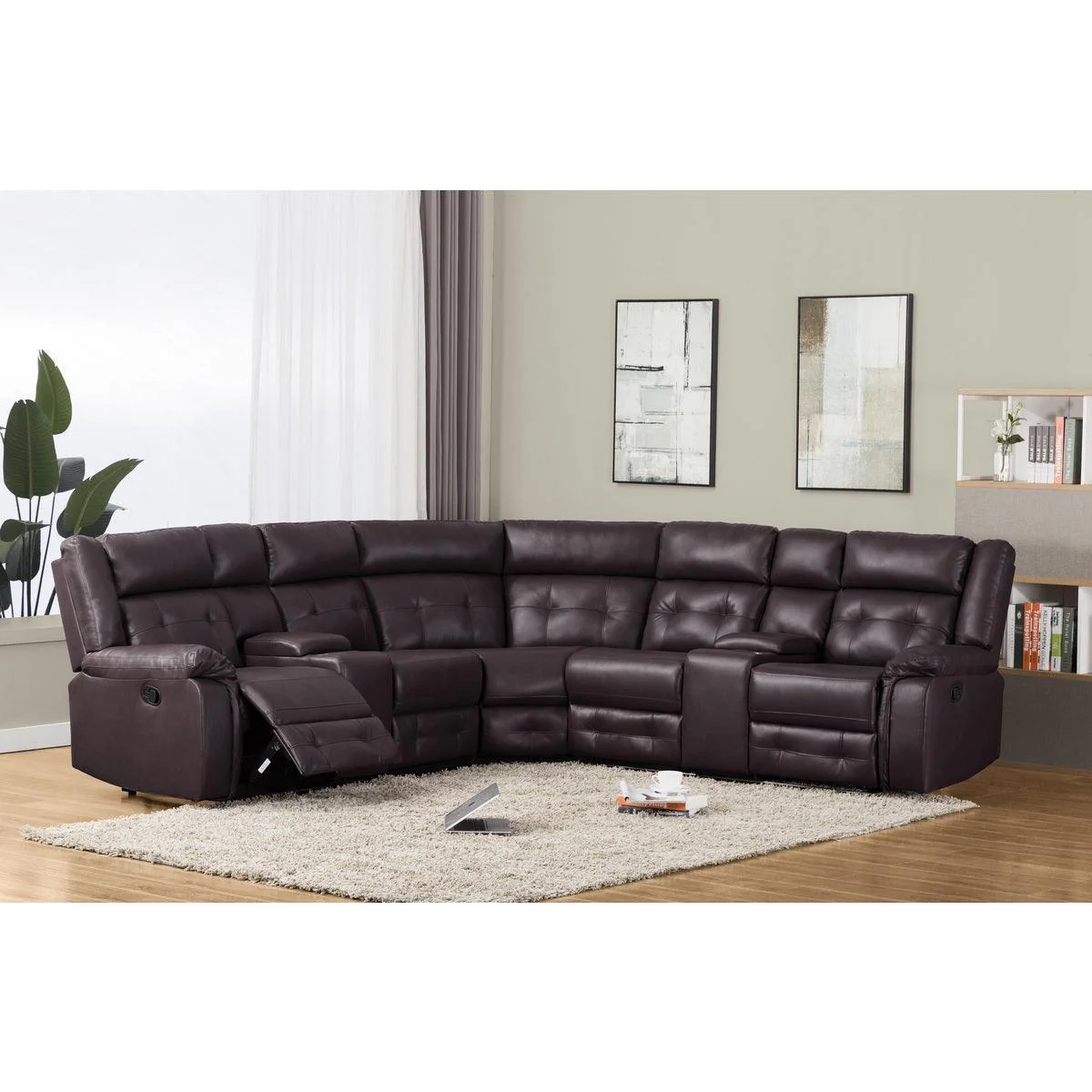 Bonno Brown Faux Leather Tufted Sectional - Image 1