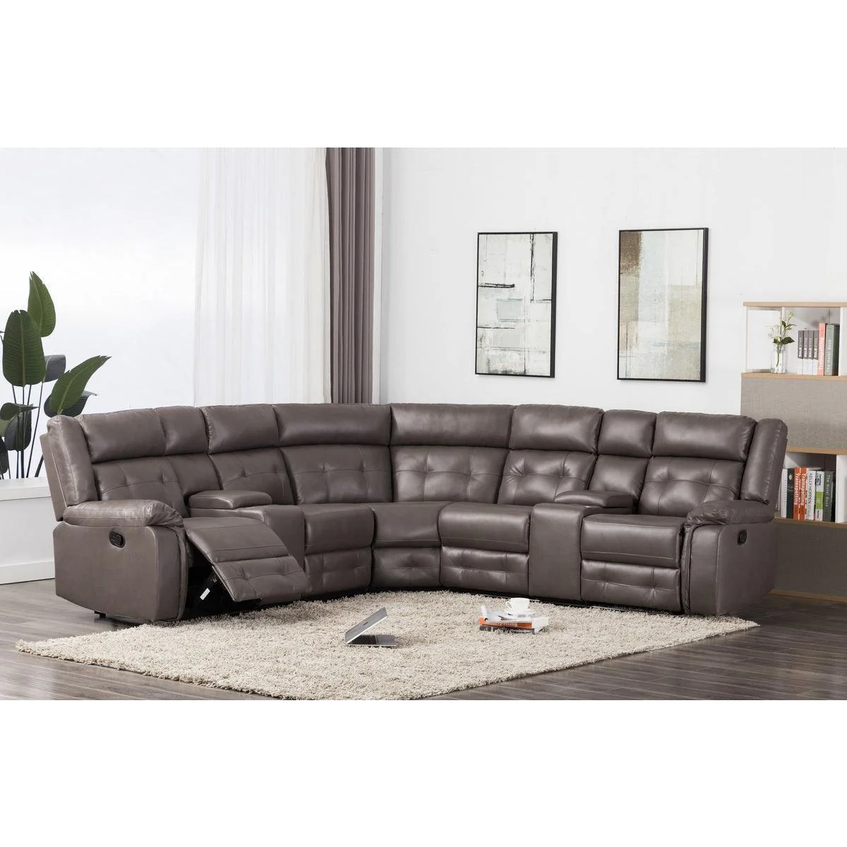 Gray Faux Leather Tufted Sectional - Image 1