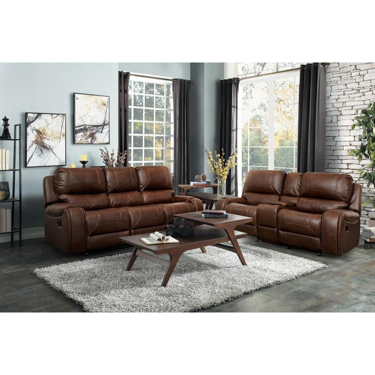 Binno Brown Faux Leather Reclining Living Room Set - Image 1