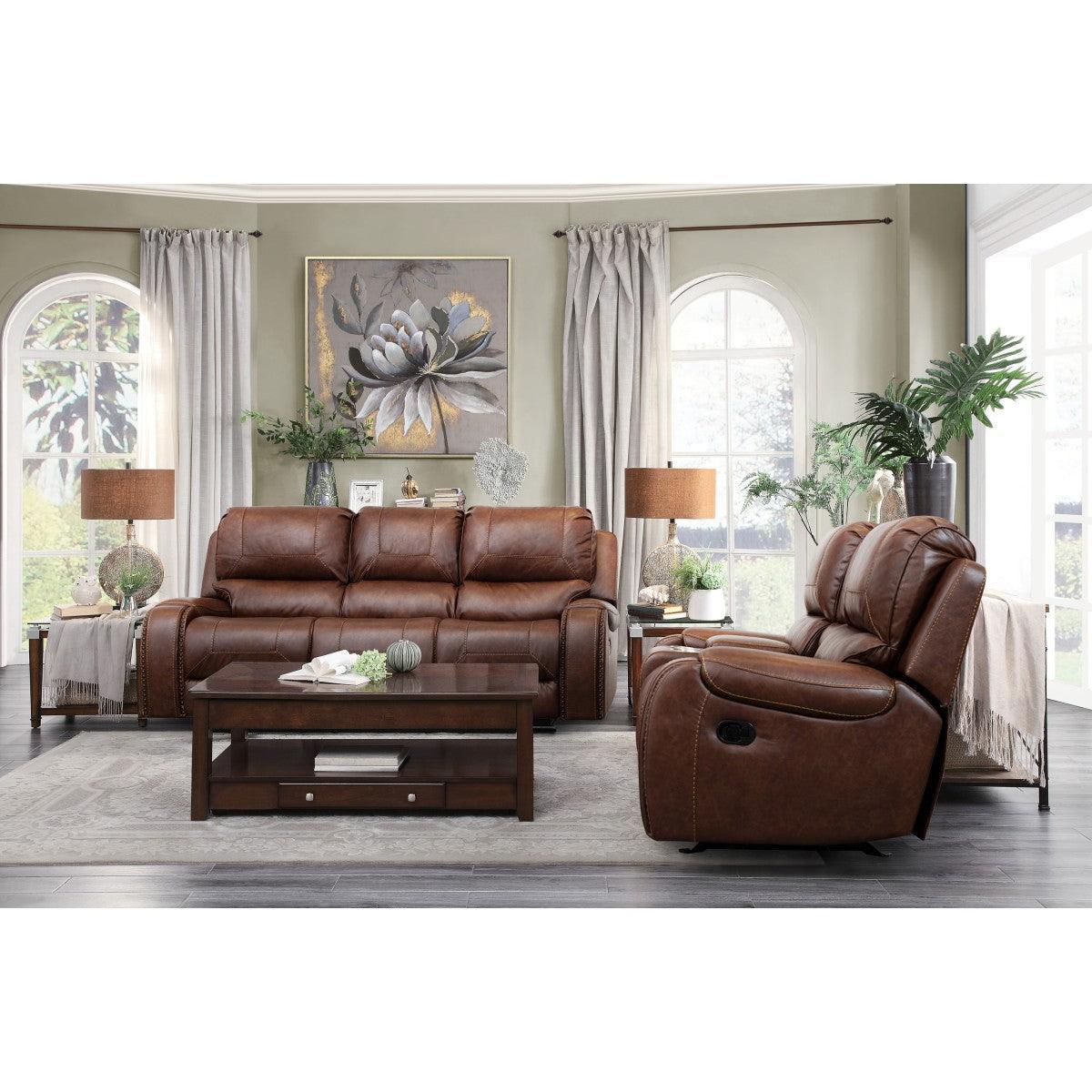 Binno Brown Faux Leather Reclining Living Room Set - Image 3