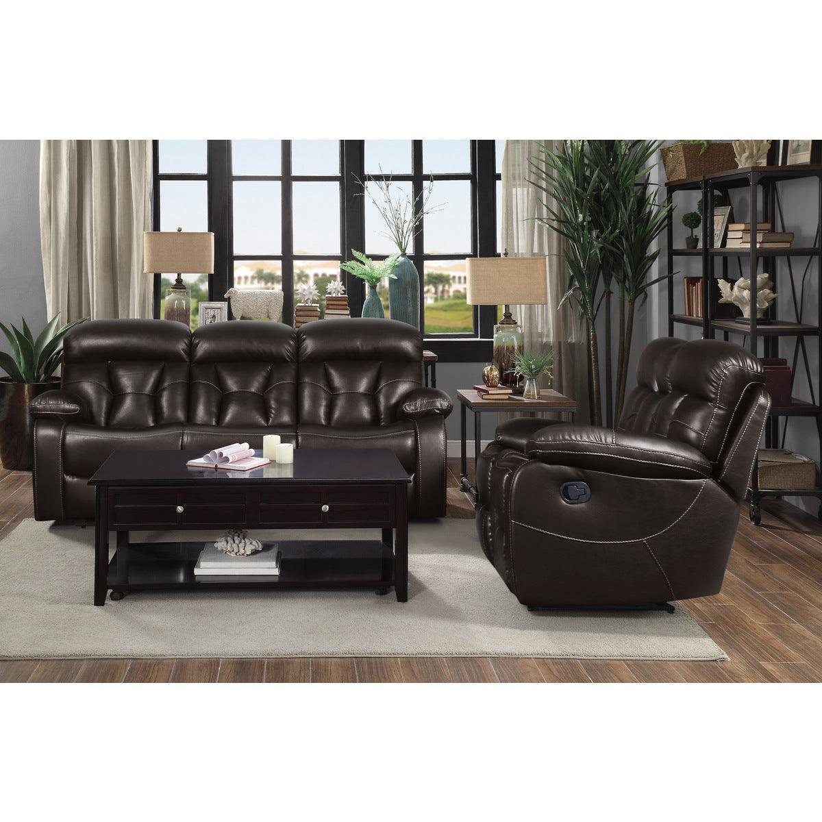 Claire Brown Faux Leather Reclining Sofa Loveseat - Image 2